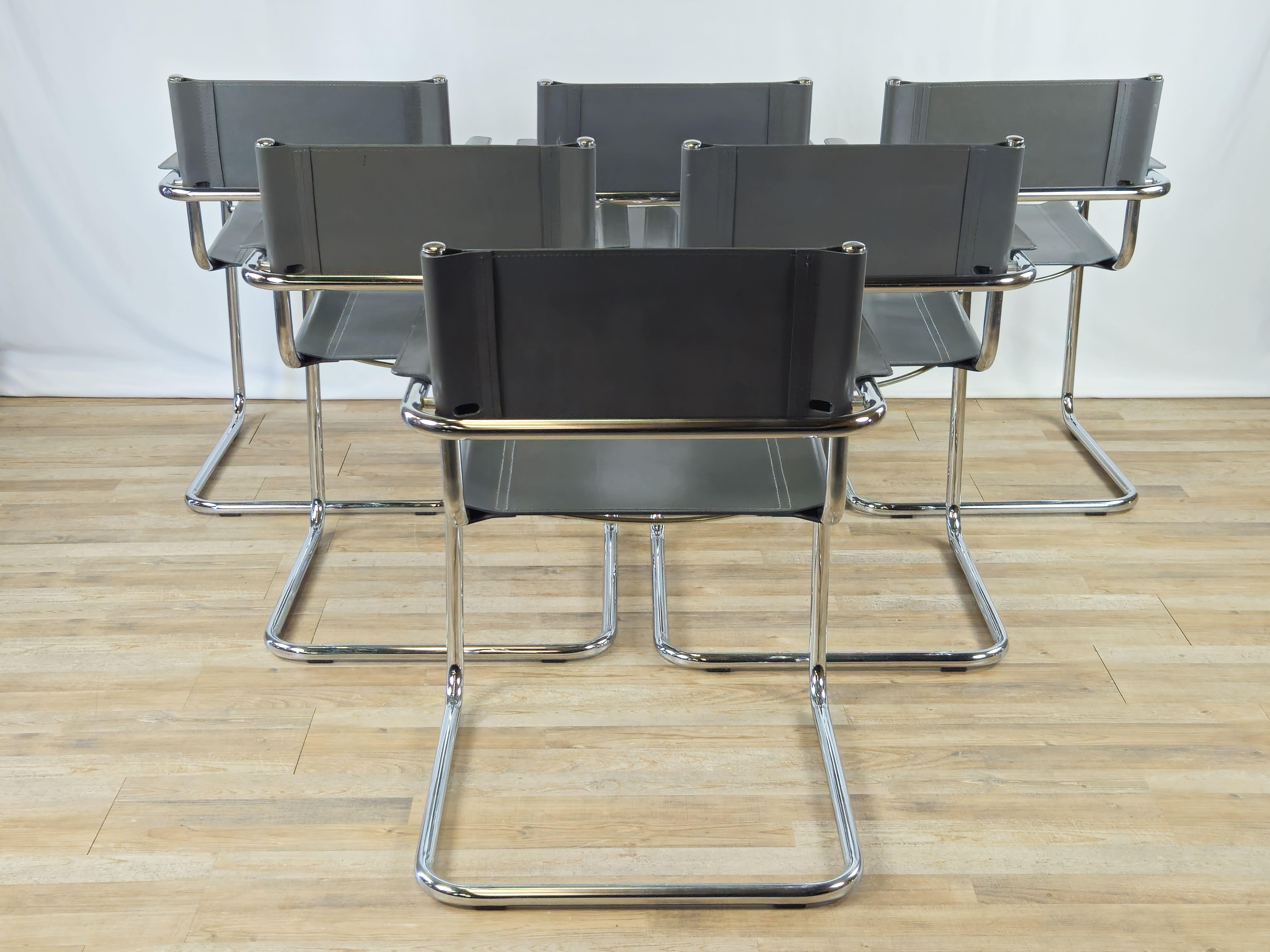 Italian Six Bauhaus chairs model 3-95 in 1970s tubular steel For Sale