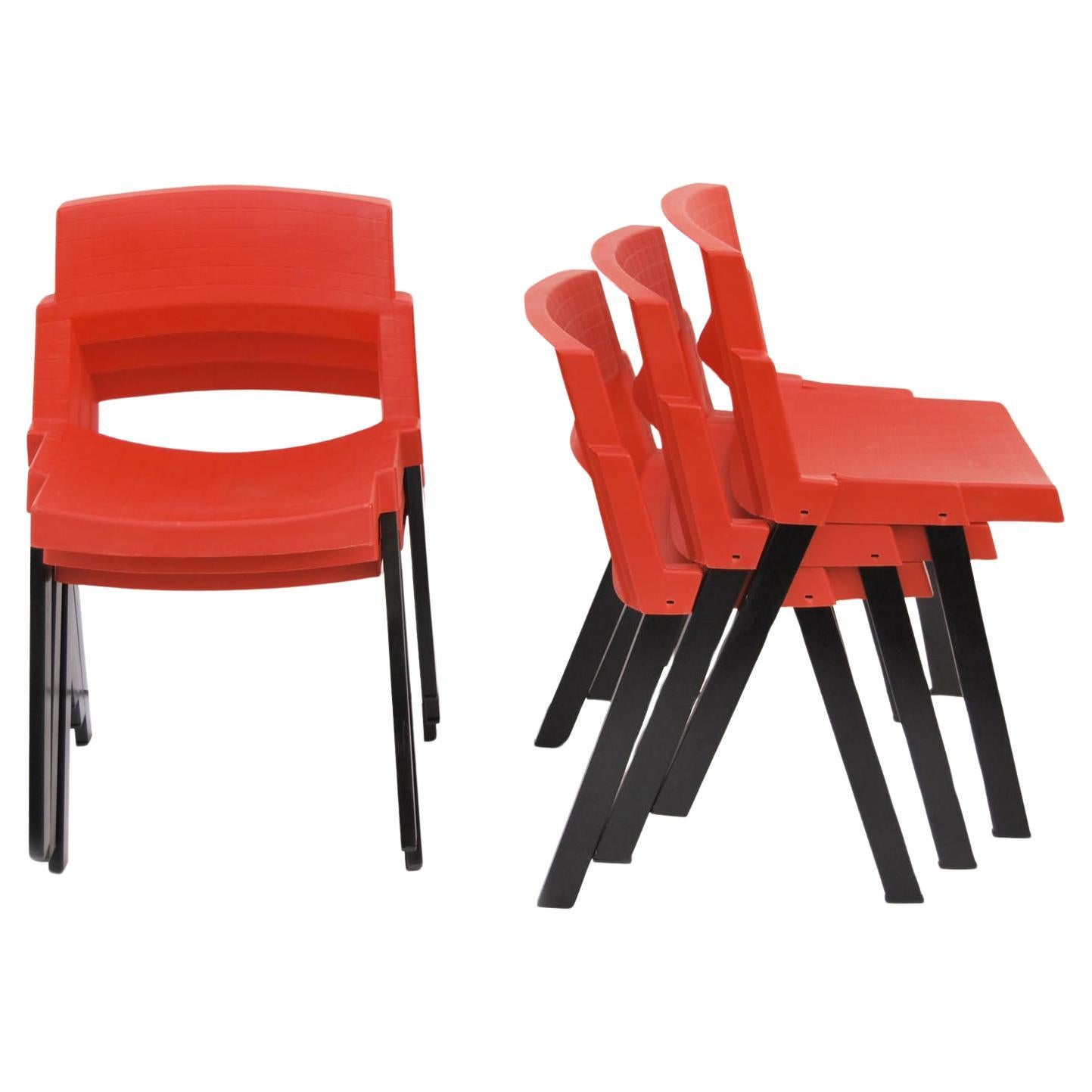 Six red and black CITY dining chairs by Lucci & Orlandini for Lamm 
