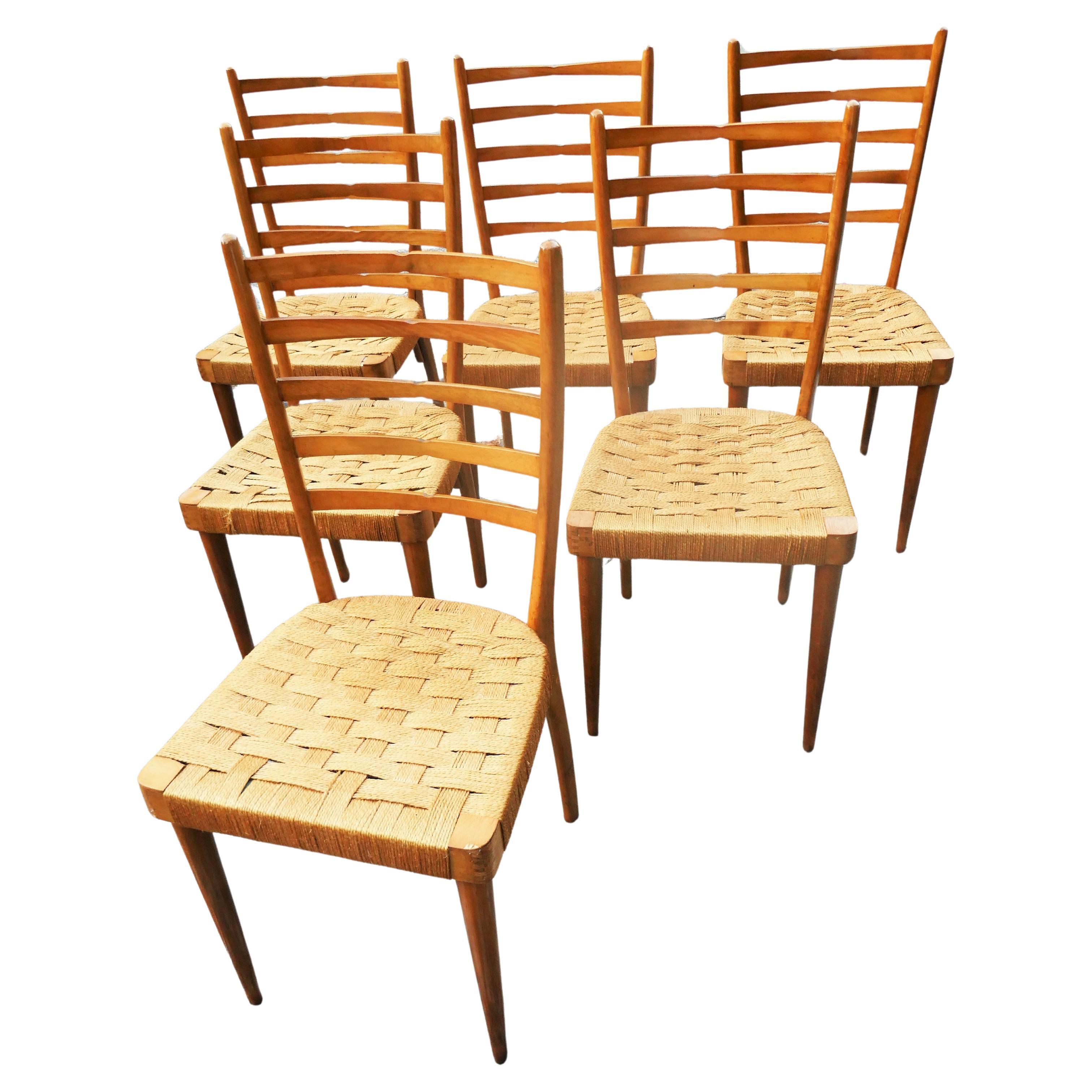Six wooden and rope chairs.
Defects as shown in photos.
Overall good condition.
Thank you.