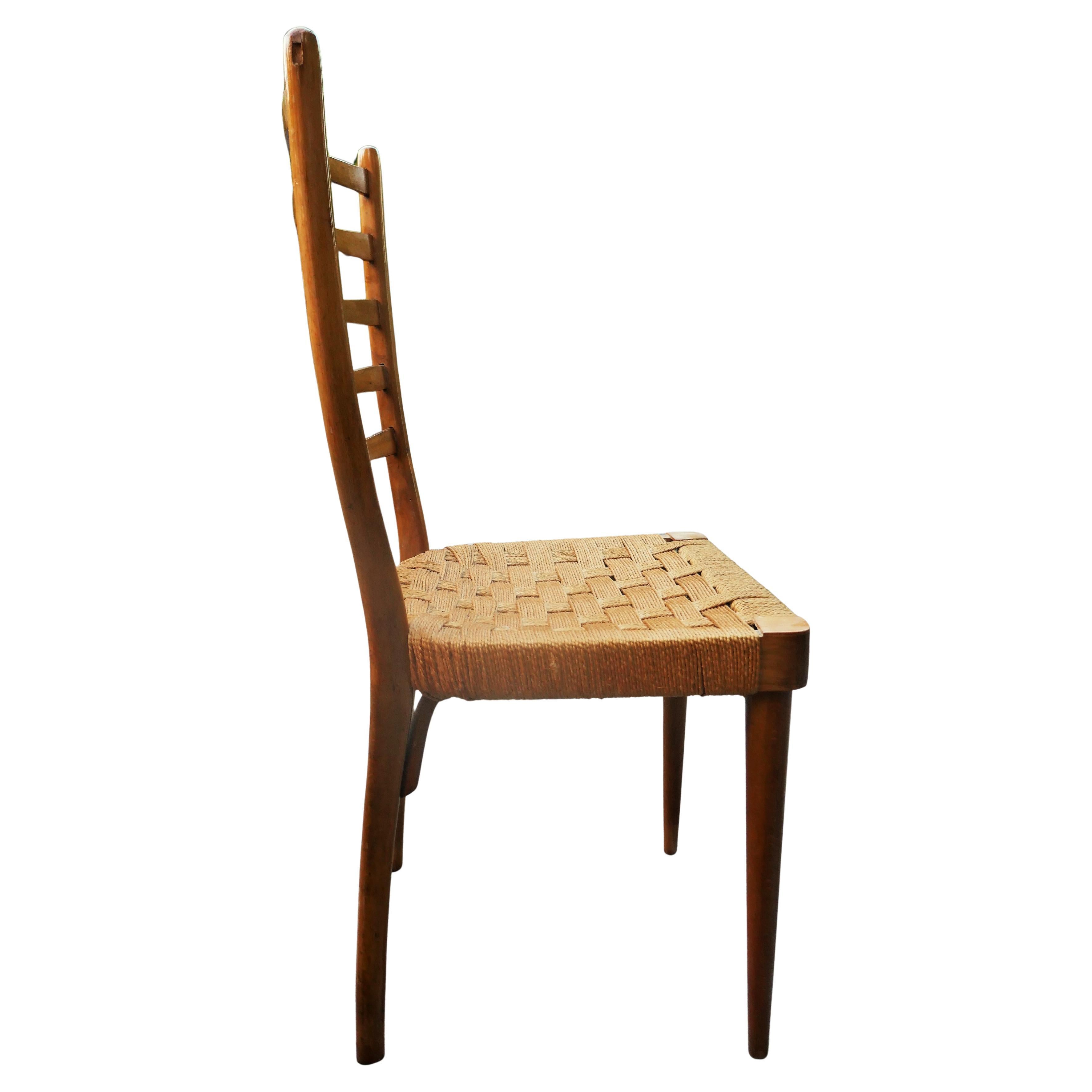 Mid-20th Century Sei sedie in legno e corda nello stile di Buffa Ulrich Ponti in vendita