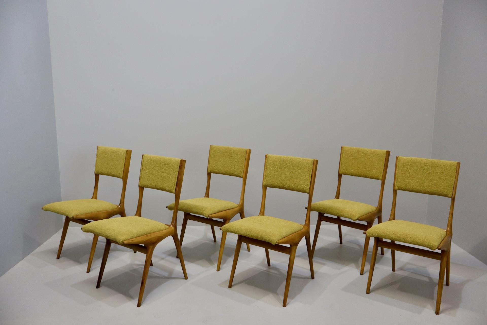 Sechs Stühle  modell '634', entworfen von Carlo de Carli und hergestellt von Casssina 1954 (Moderne der Mitte des Jahrhunderts) im Angebot