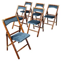 Seis sillas plegables de madera restauradas estilo bambú de los años 50-60