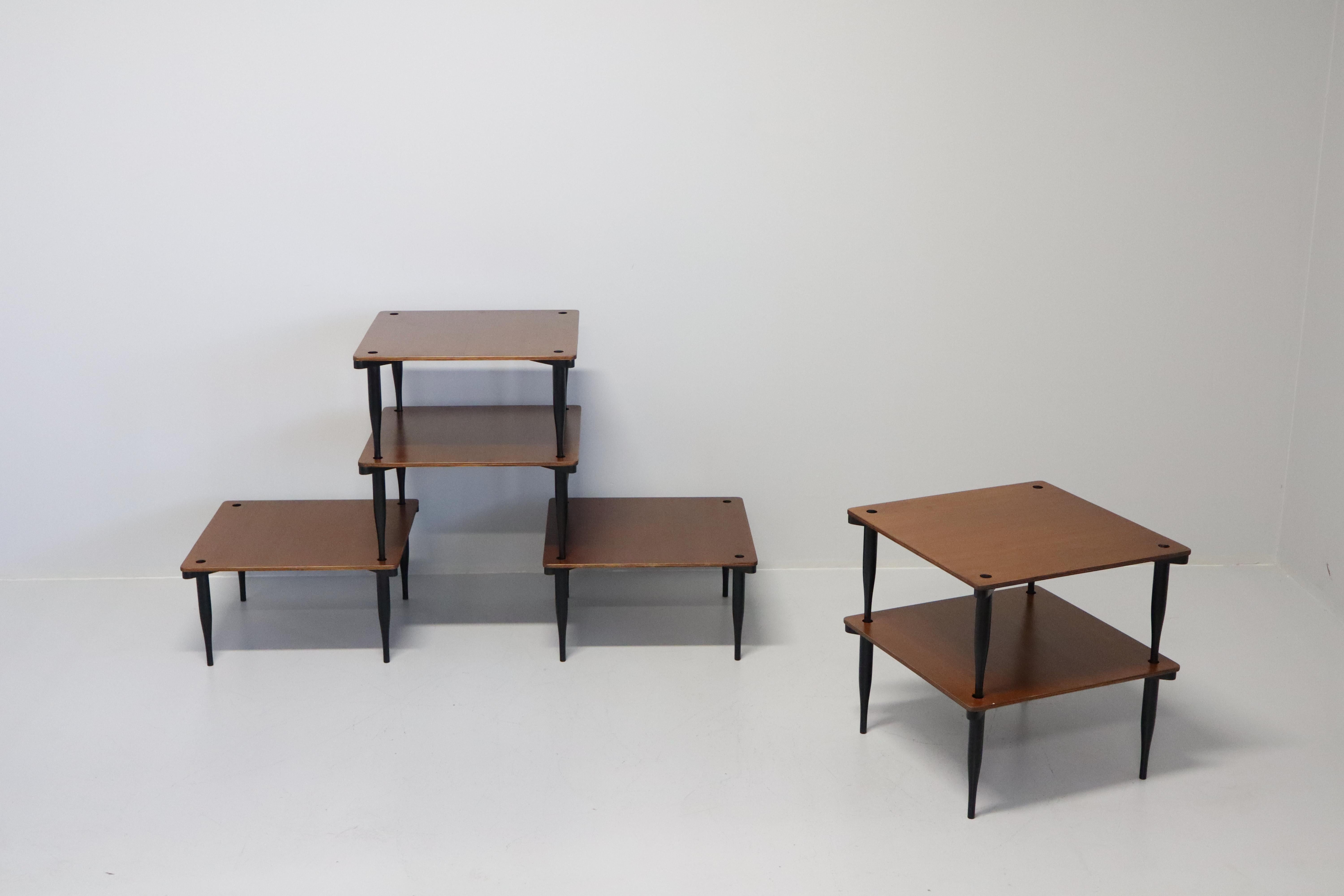 Mid-Century Modern Six stackable 'T8' small tables by Vico Magistretti for Azucena, Italy, 1954 For Sale