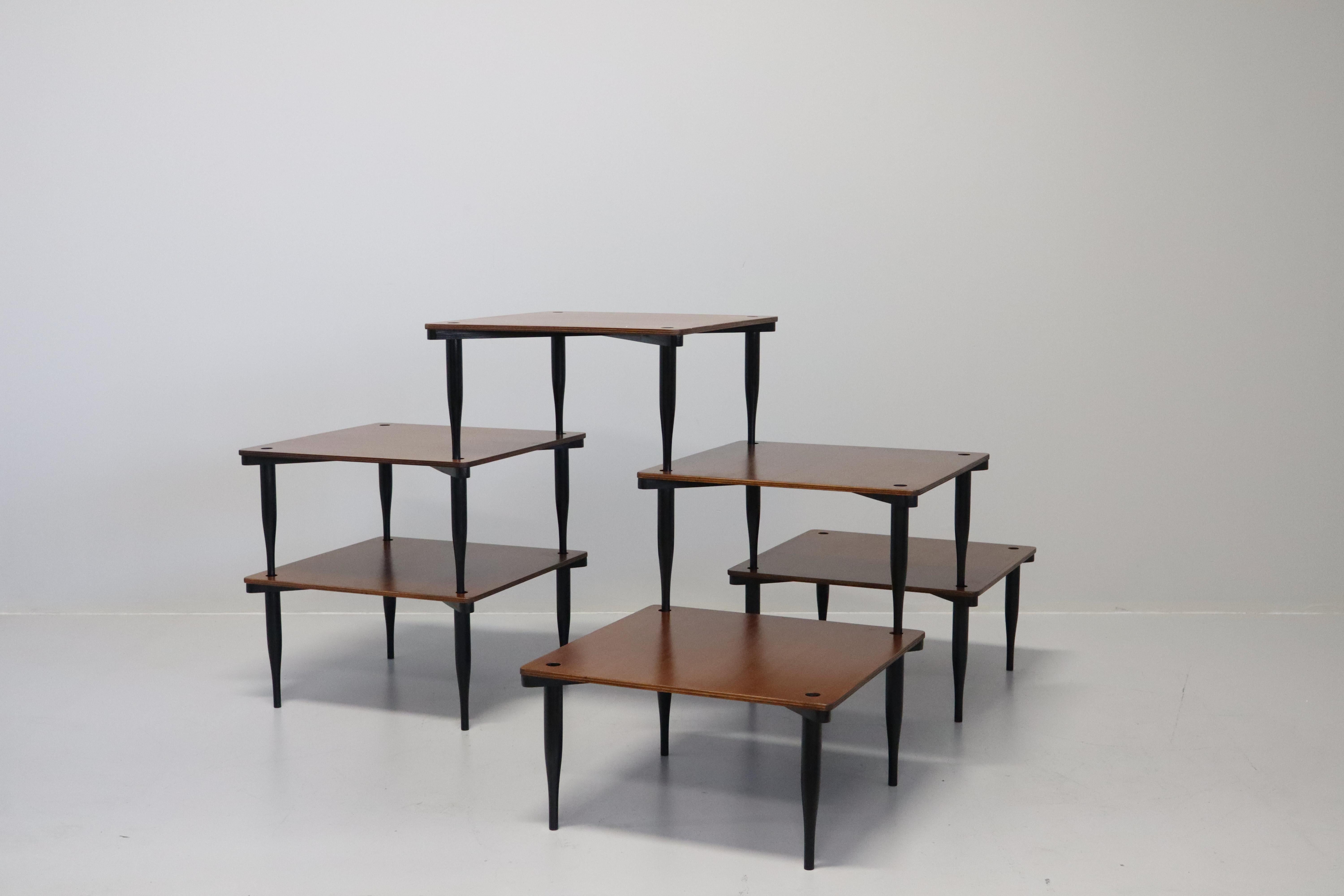 Italian Six stackable 'T8' small tables by Vico Magistretti for Azucena, Italy, 1954 For Sale