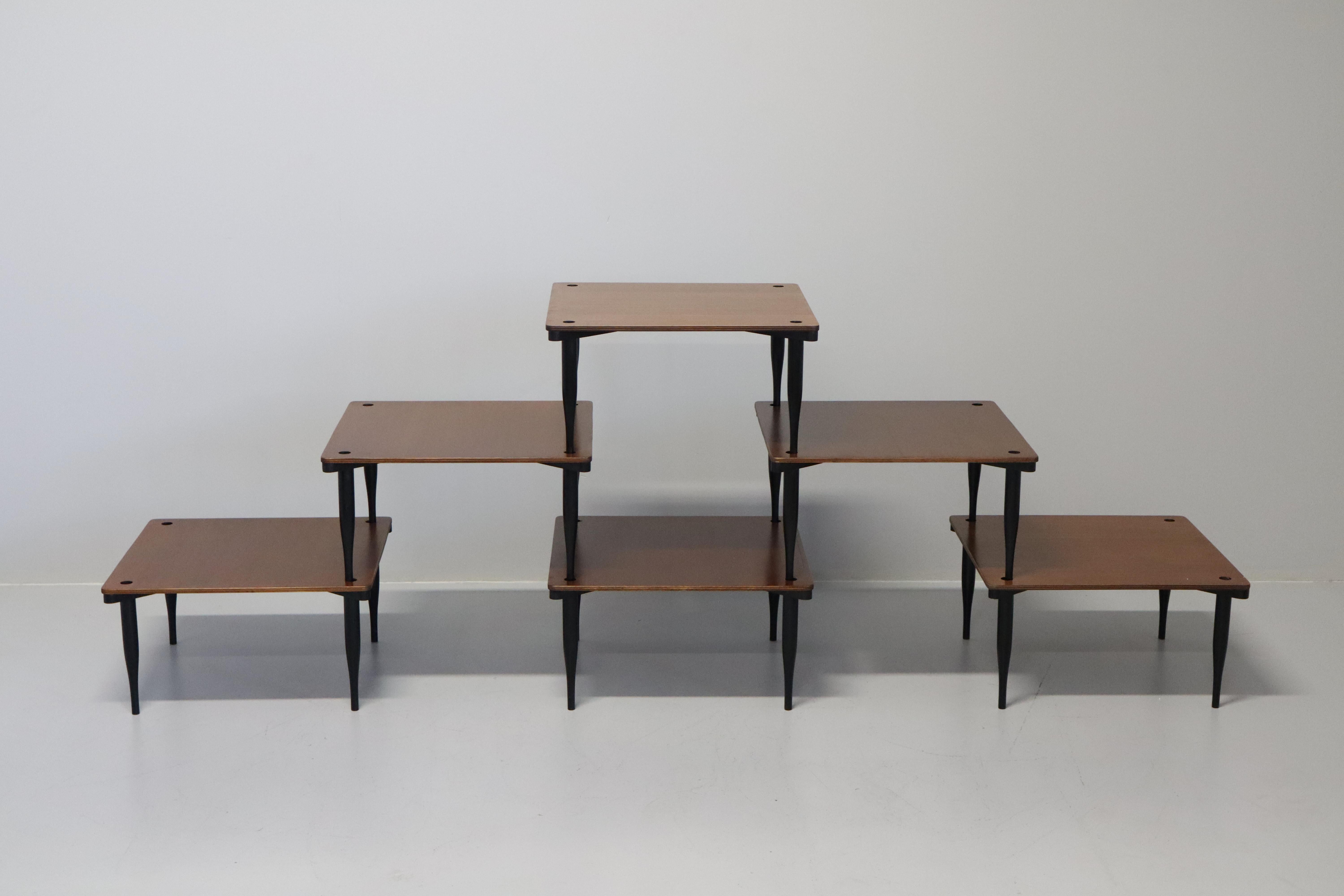 Mid-20th Century Six stackable 'T8' small tables by Vico Magistretti for Azucena, Italy, 1954 For Sale