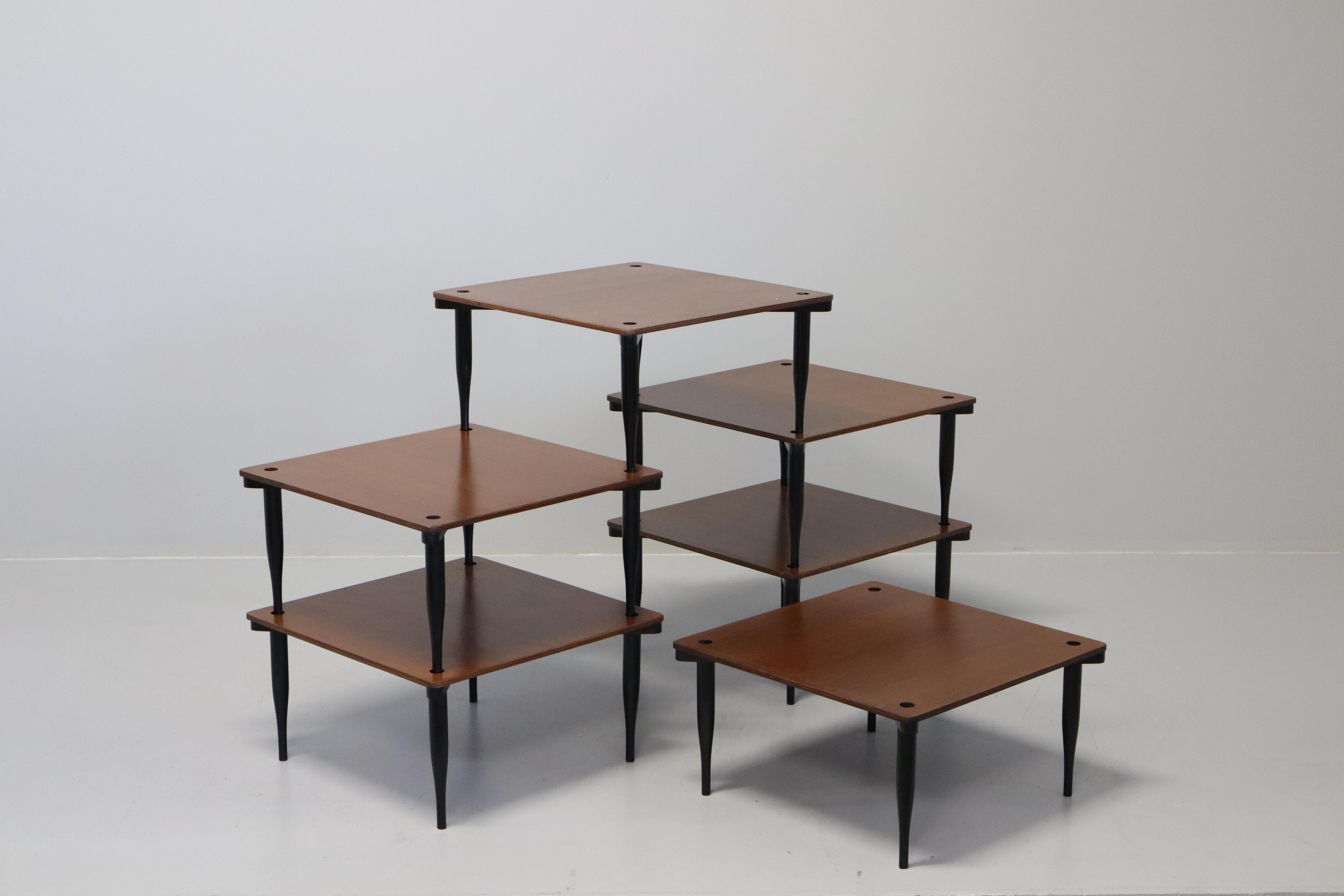 Six stackable 'T8' small tables by Vico Magistretti for Azucena, Italy, 1954 For Sale 1