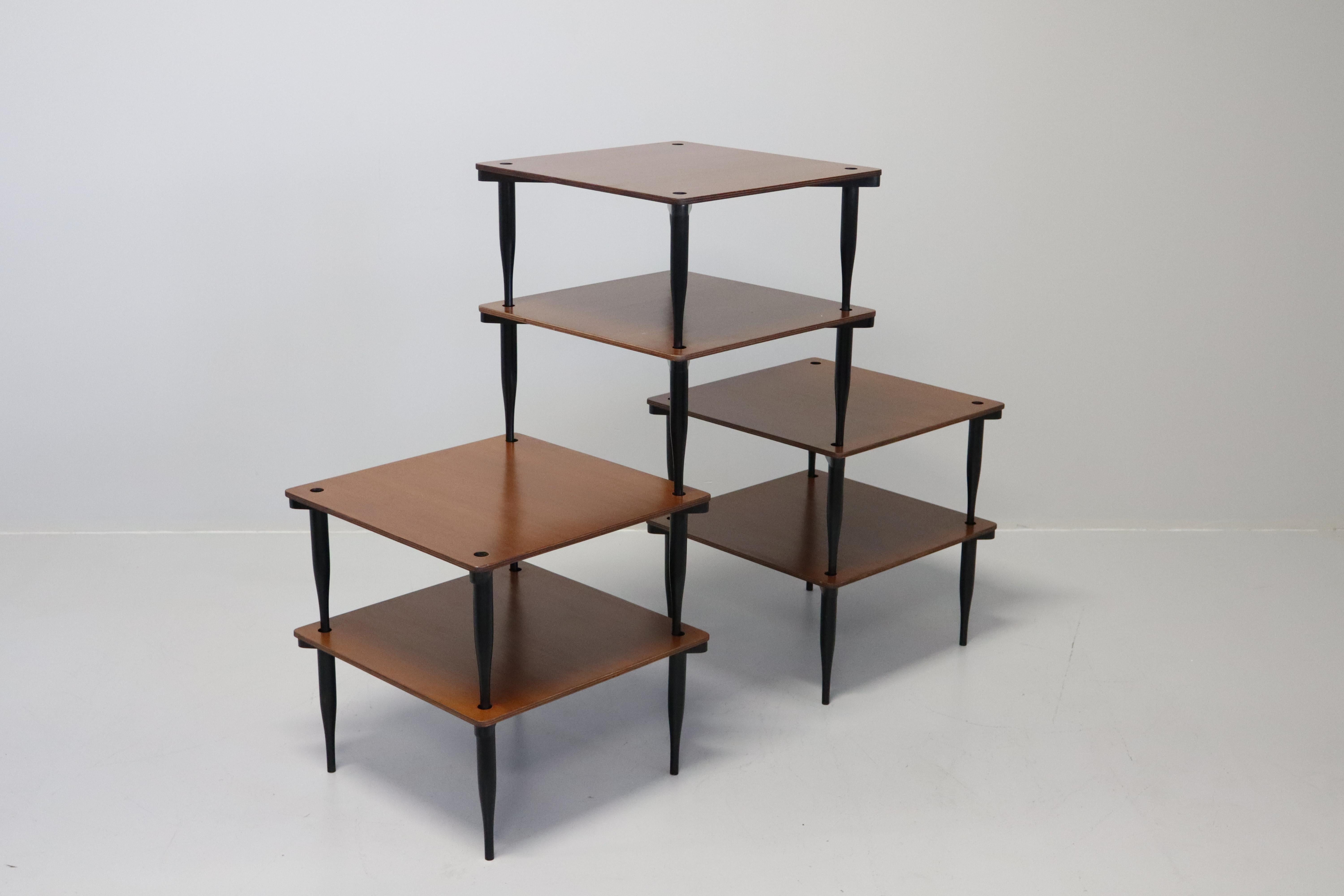 Six stackable 'T8' small tables by Vico Magistretti for Azucena, Italy, 1954 For Sale 2