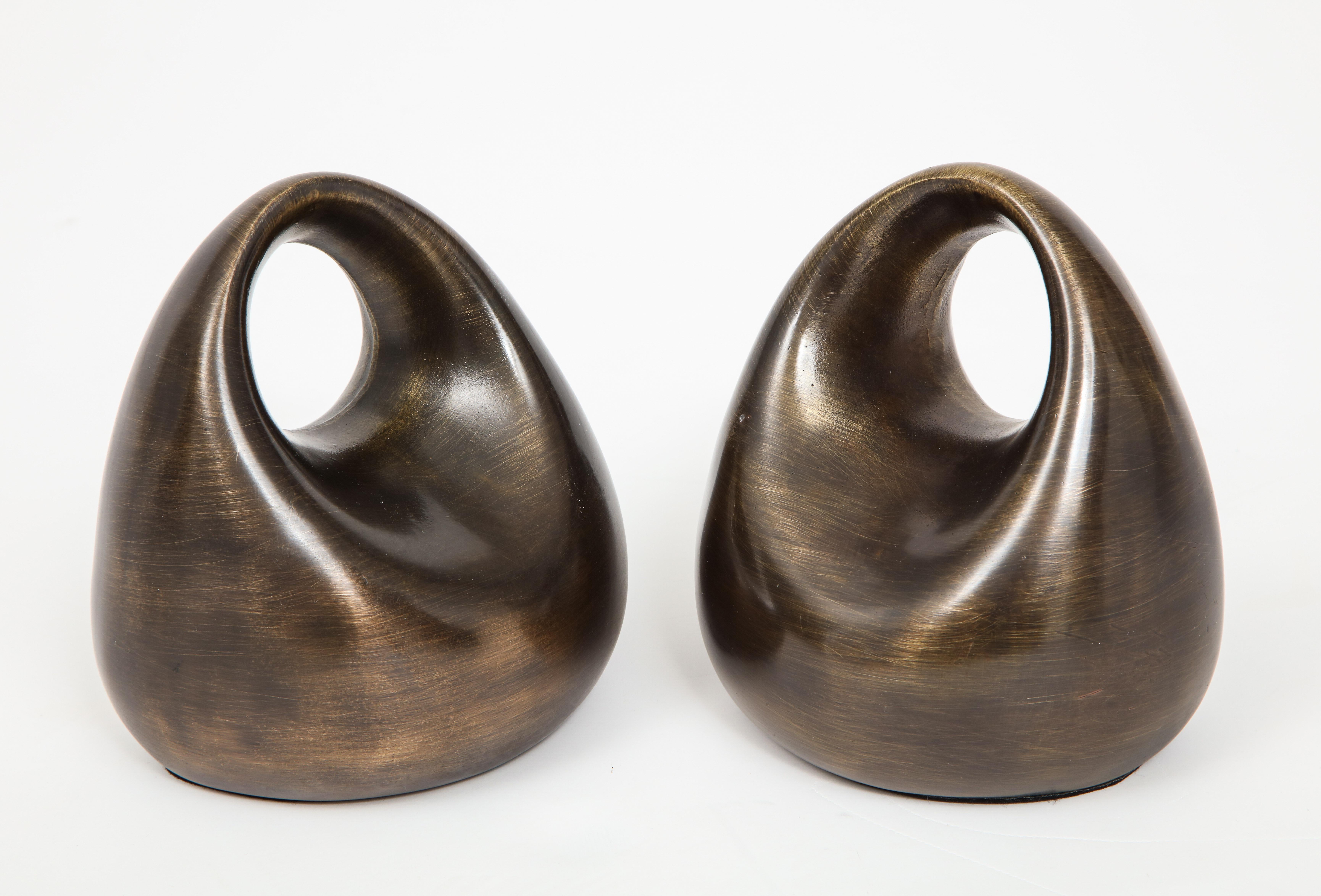 Pair of custom finished bronze, gunmetal bookends by Ben Seibel.