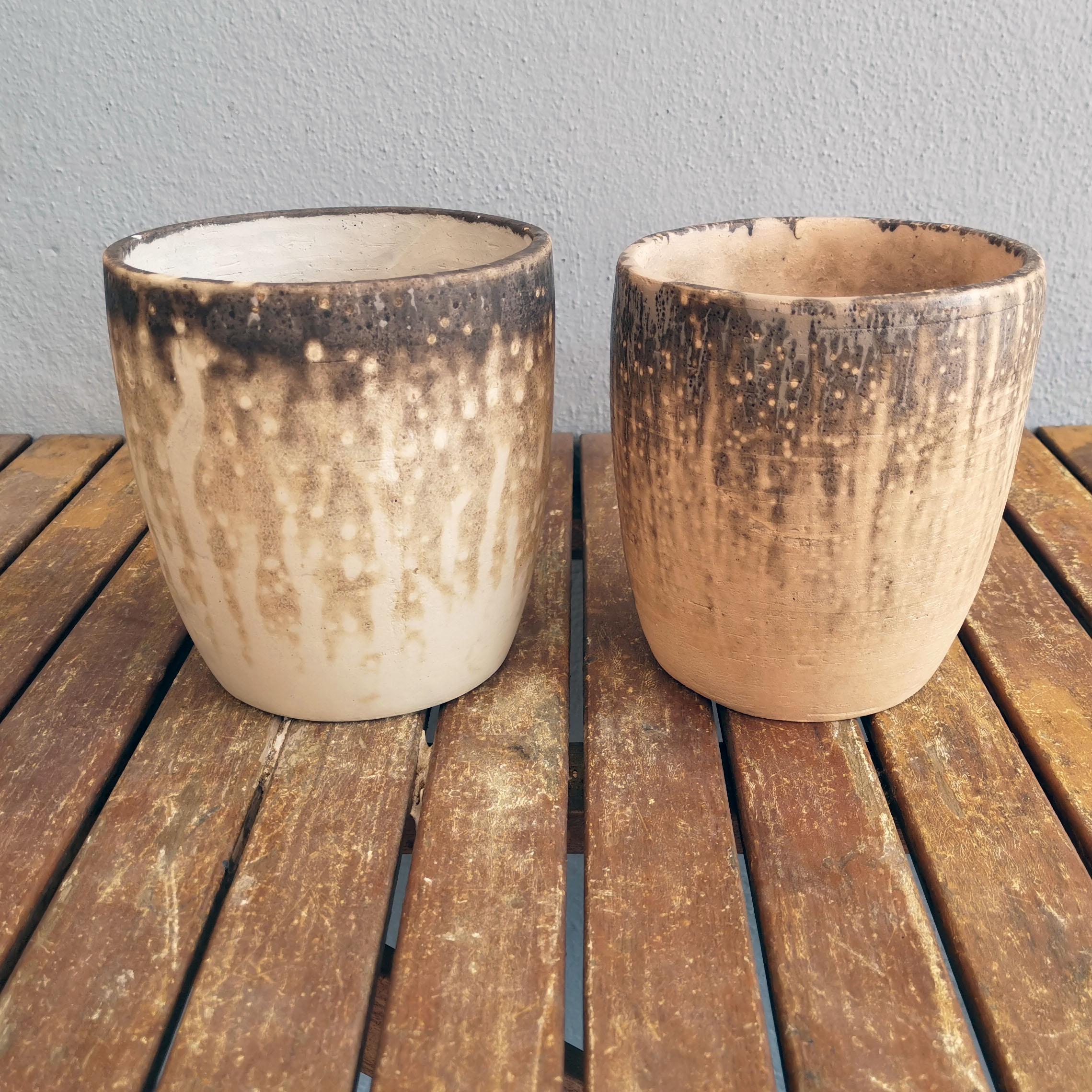 Modern Seicho 2 Pack Raku Planter Pot Pottery - Obvara - Handmade Ceramic For Sale