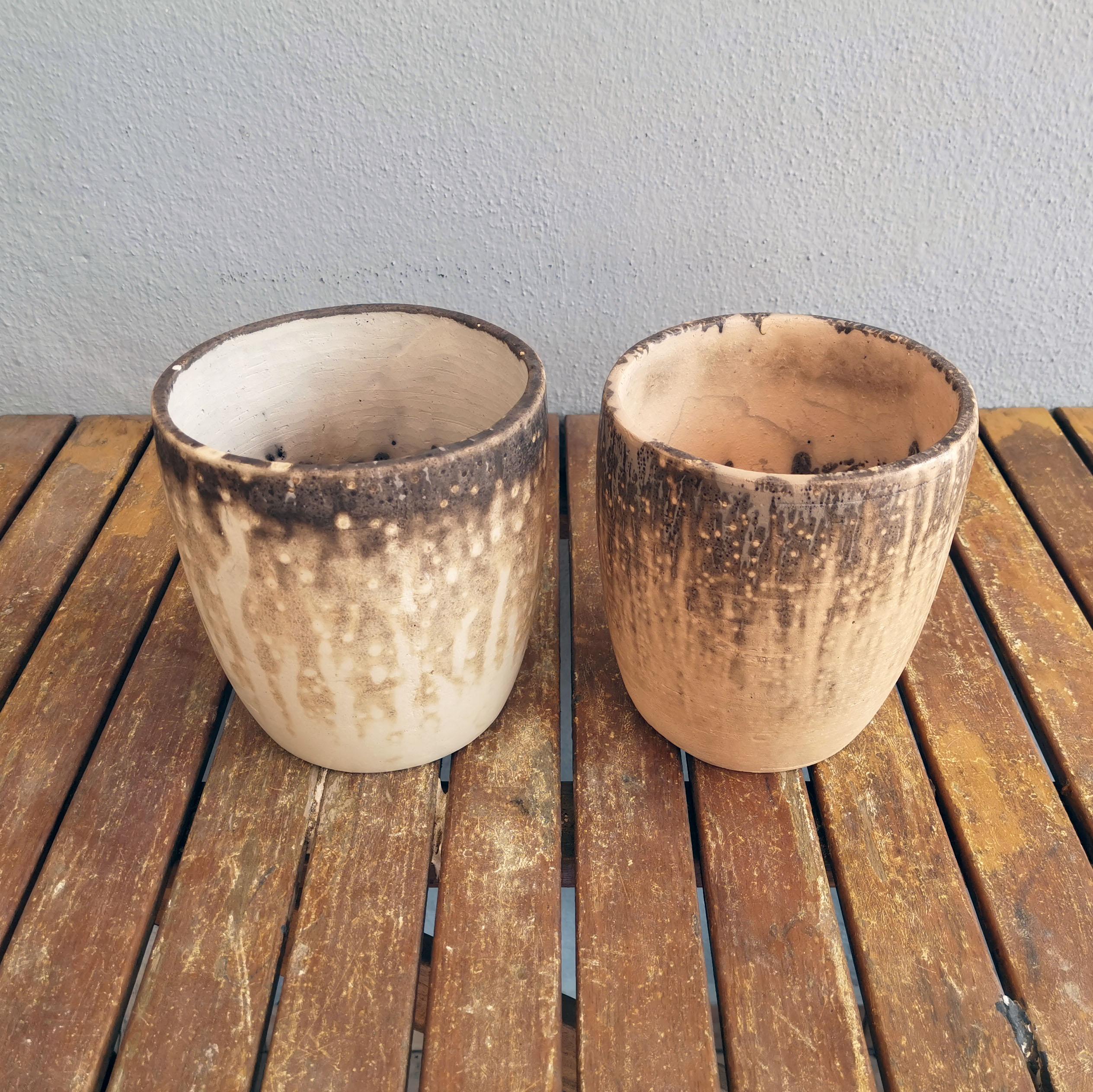 Malaysian Seicho 2 Pack Raku Planter Pot Pottery - Obvara - Handmade Ceramic For Sale