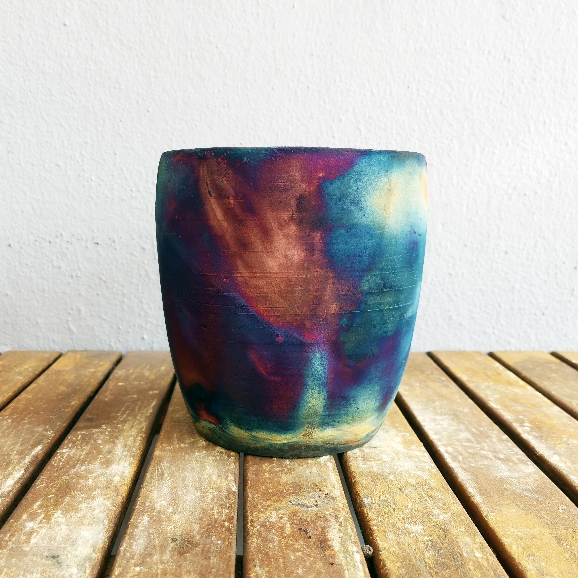 Modern Seicho Raku Planter Pot Pottery, Full Copper Matte, Handmade Ceramic For Sale