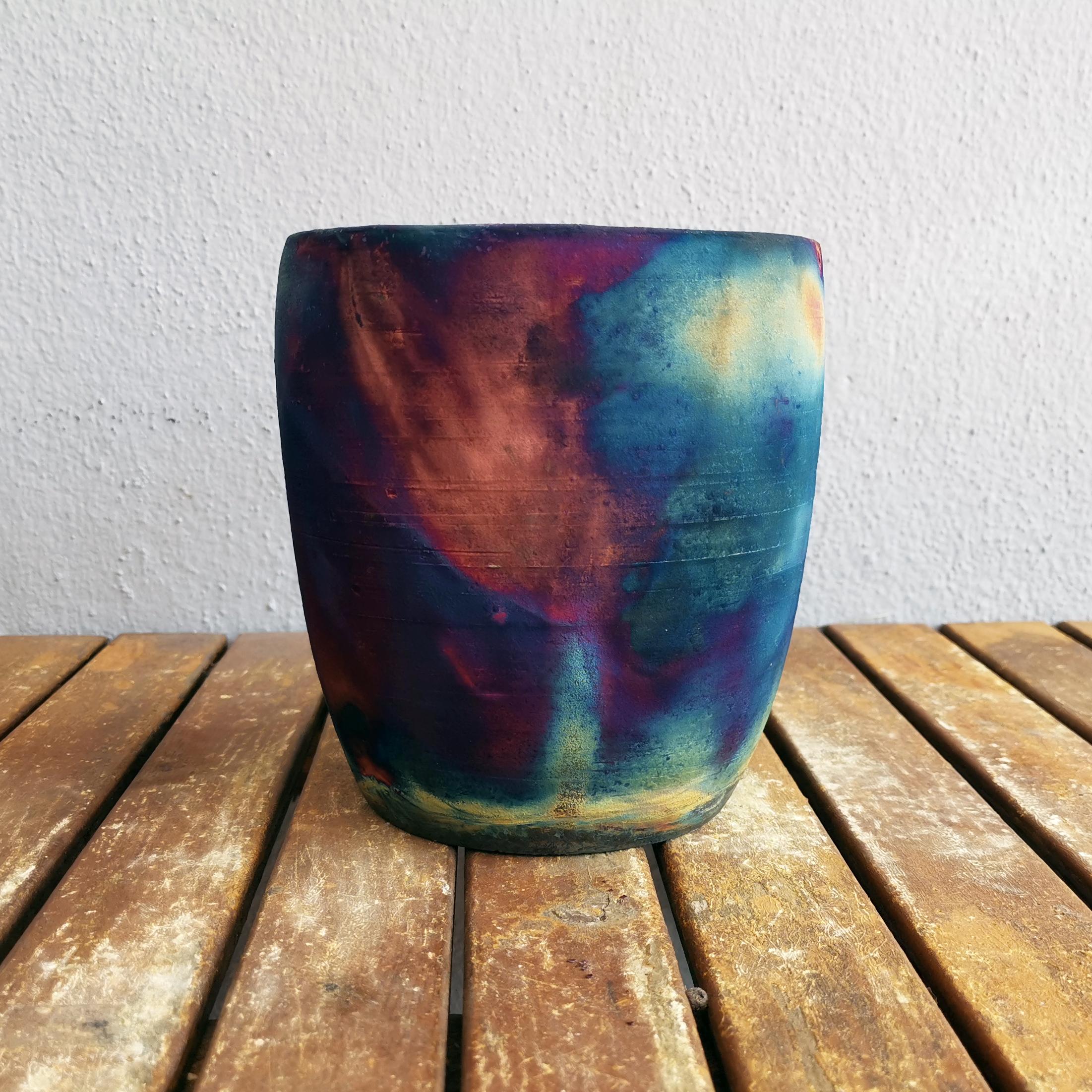 Fired Seicho Raku Planter Pot Pottery, Full Copper Matte, Handmade Ceramic For Sale