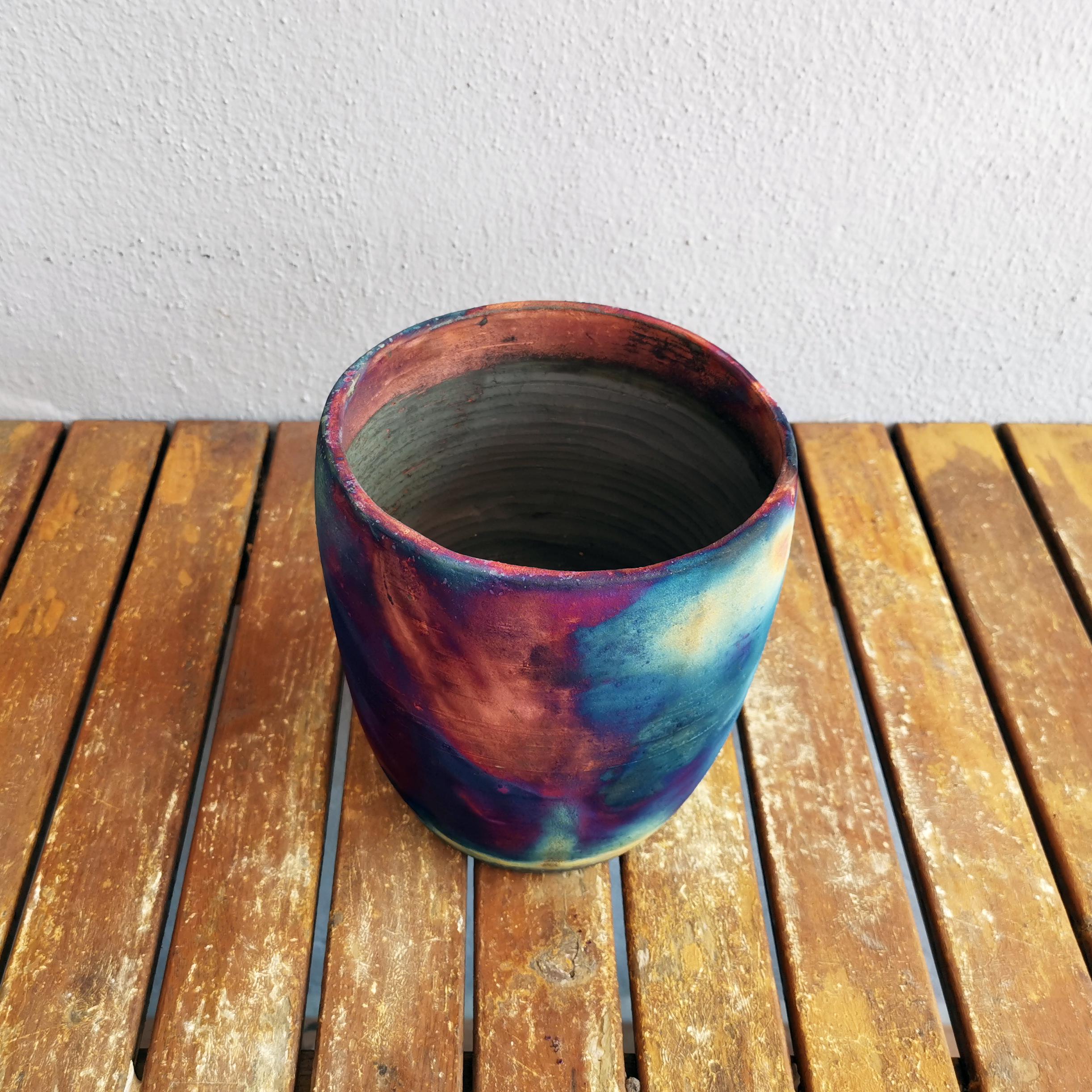 Contemporary Seicho Raku Planter Pot Pottery, Full Copper Matte, Handmade Ceramic For Sale