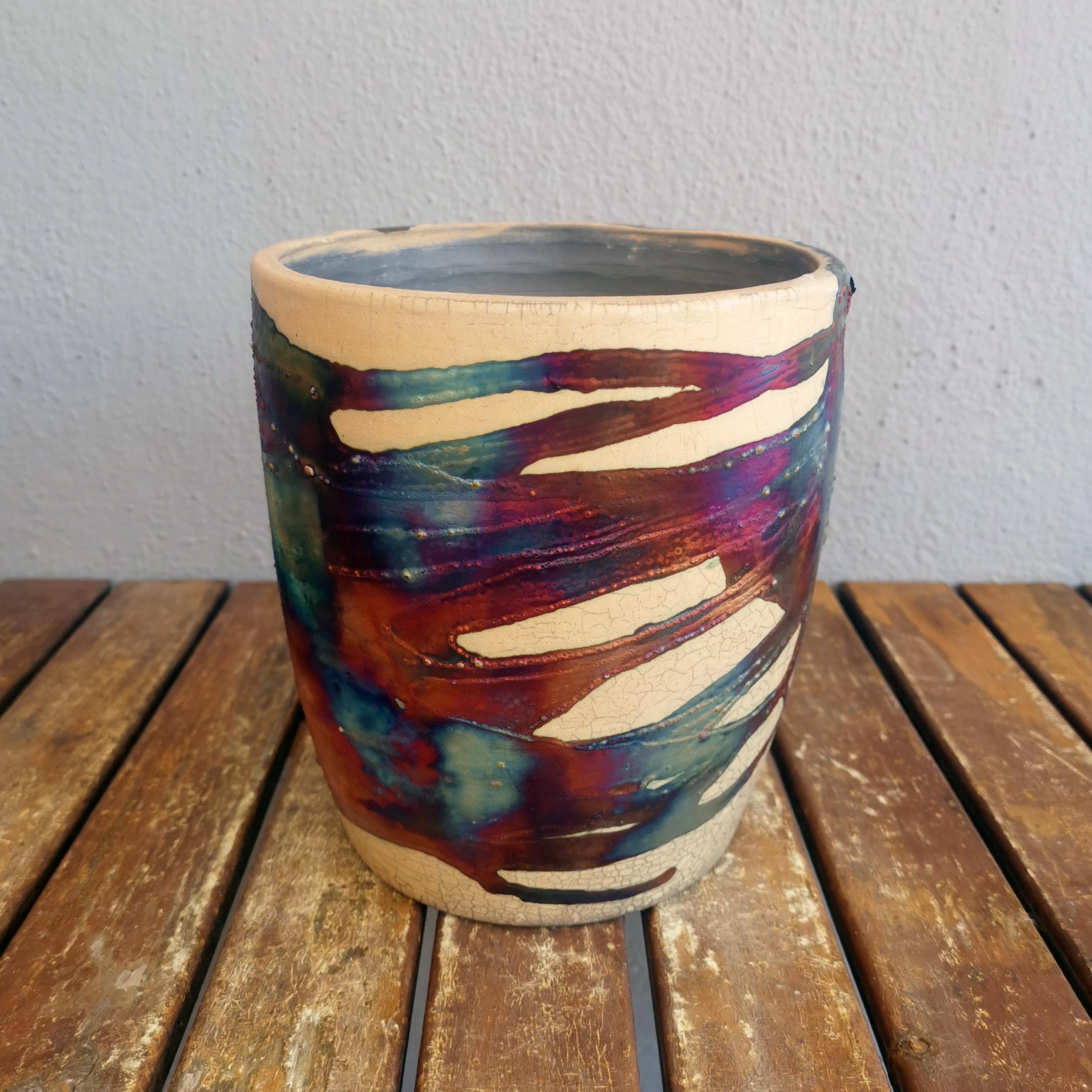 Seicho Raku Pflanzgefäß Keramik, halb Kupfer matt, handgemachte Keramik (21. Jahrhundert und zeitgenössisch) im Angebot