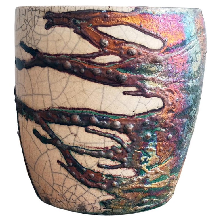 Seicho Raku Planter Pot Pottery, Half Copper Matte, Handmade Ceramic