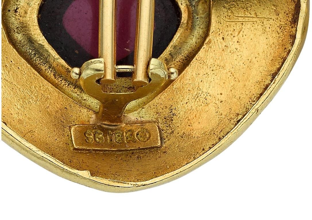 SeidanGang Ohrringe aus 18 Karat Gelbgold Granat und Tansanit Cabochon im Angebot 2