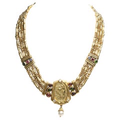 Vintage Seidangang Statement Necklace 18k Gold Semi-Precious Stones