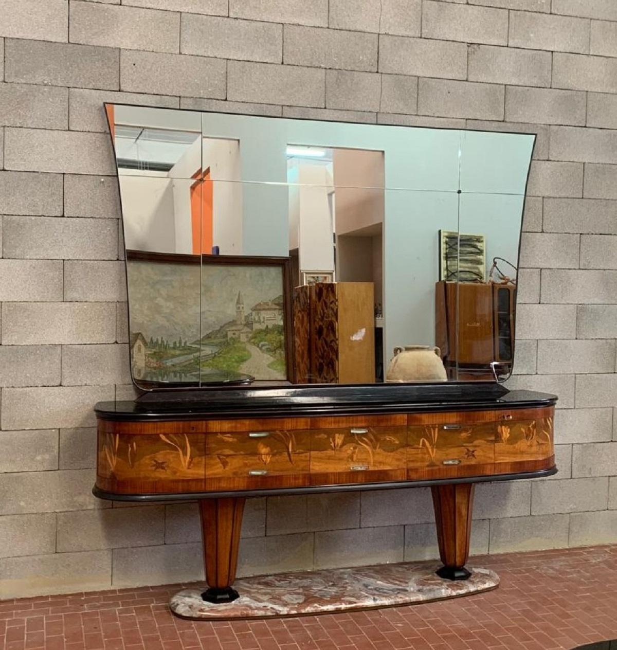 Art déco Buffet avec miroir par Dassi Mobili Moderni, années 1950, ensemble de 2 en vente