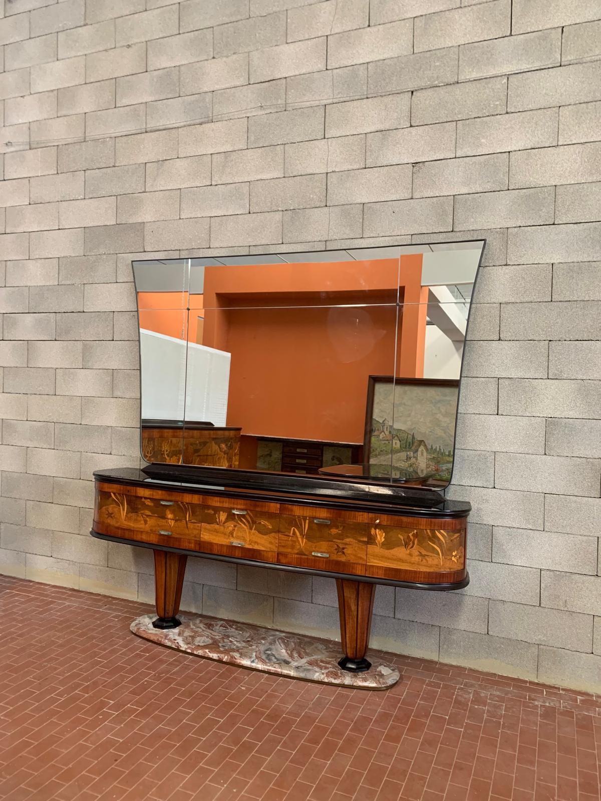italien Buffet avec miroir par Dassi Mobili Moderni, années 1950, ensemble de 2 en vente