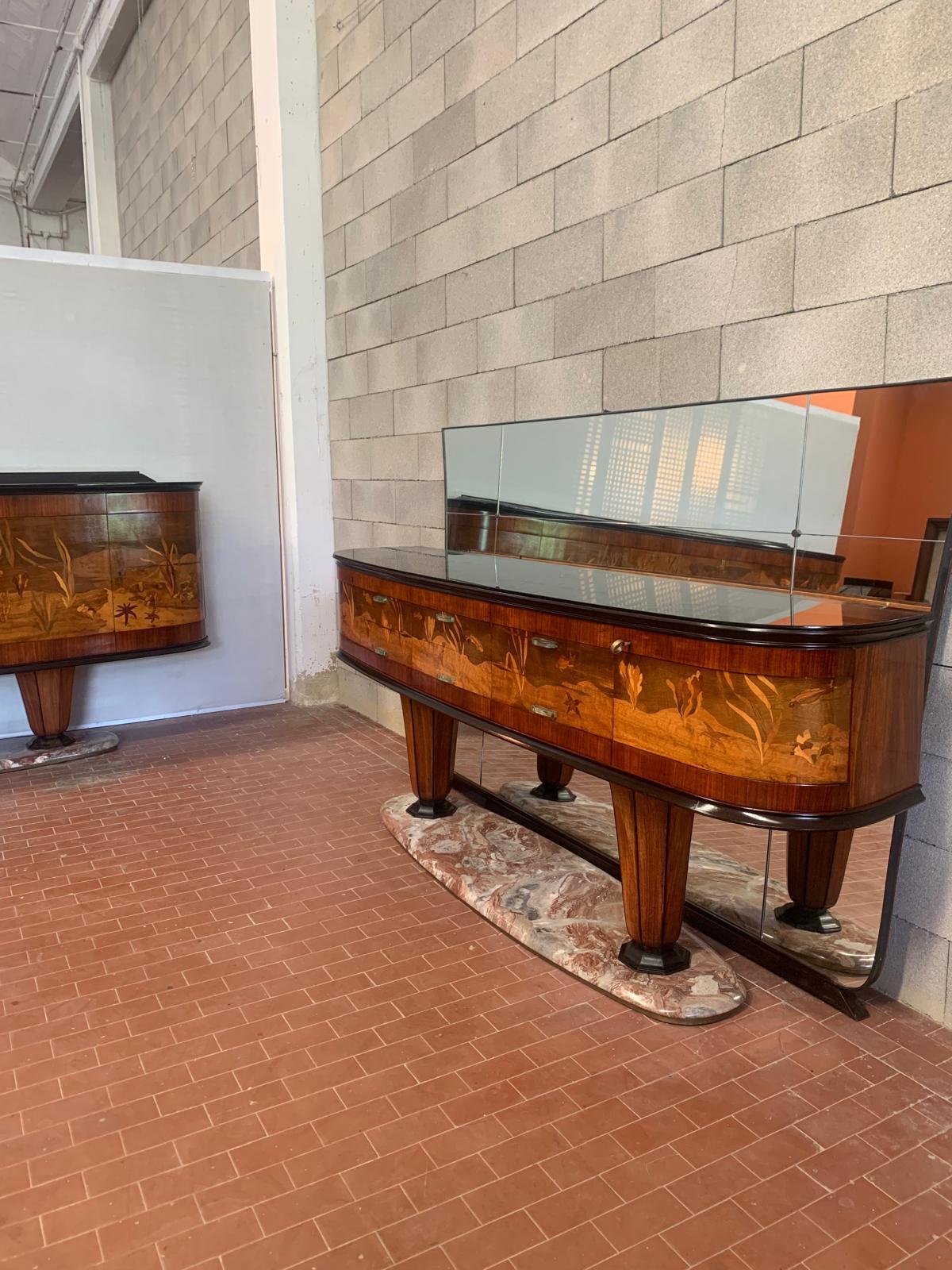 Marbre Buffet avec miroir par Dassi Mobili Moderni, années 1950, ensemble de 2 en vente