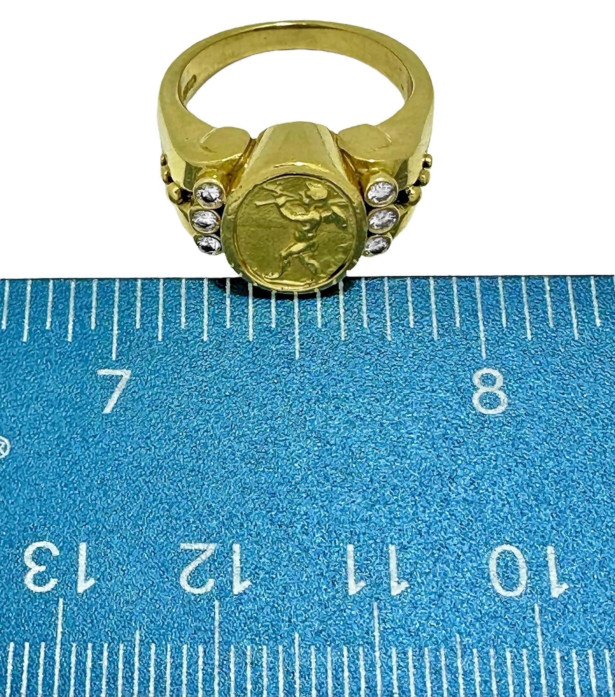 Brilliant Cut SeidenGang 18K Yellow Gold and Diamond Cherub Playing Instrument Intaglio Ring For Sale