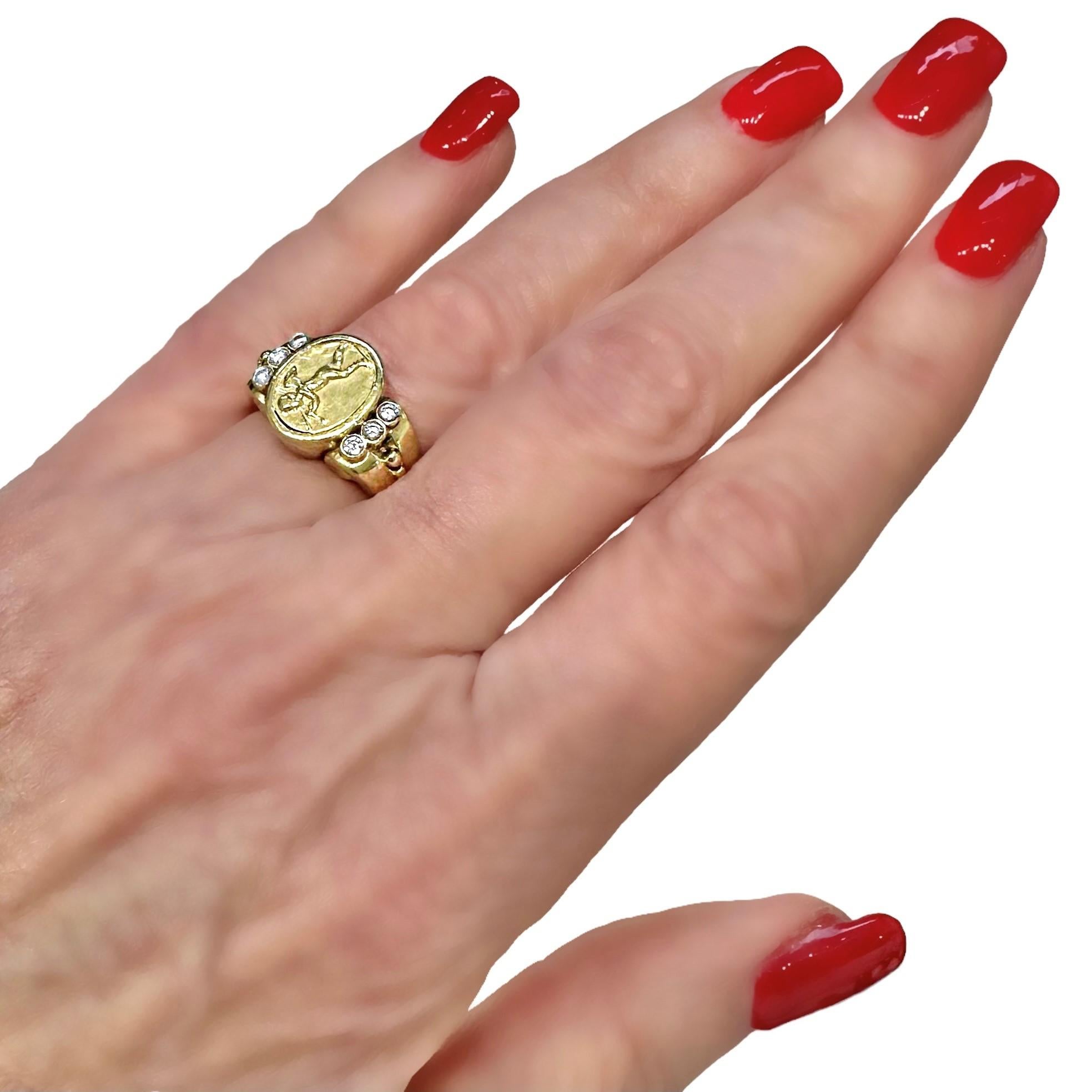 SeidenGang, bague en or jaune 18 carats et diamants en forme de chérubin jouant de l'instrument en vente 3