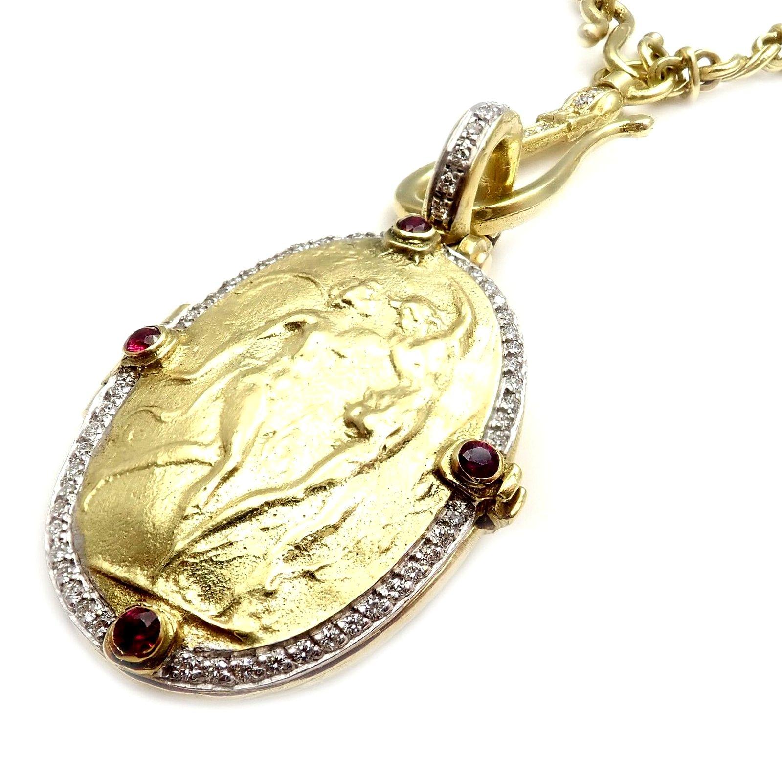 Seiden Gang Diamond Ruby Locket Yellow Gold Necklace In Excellent Condition In Holland, PA