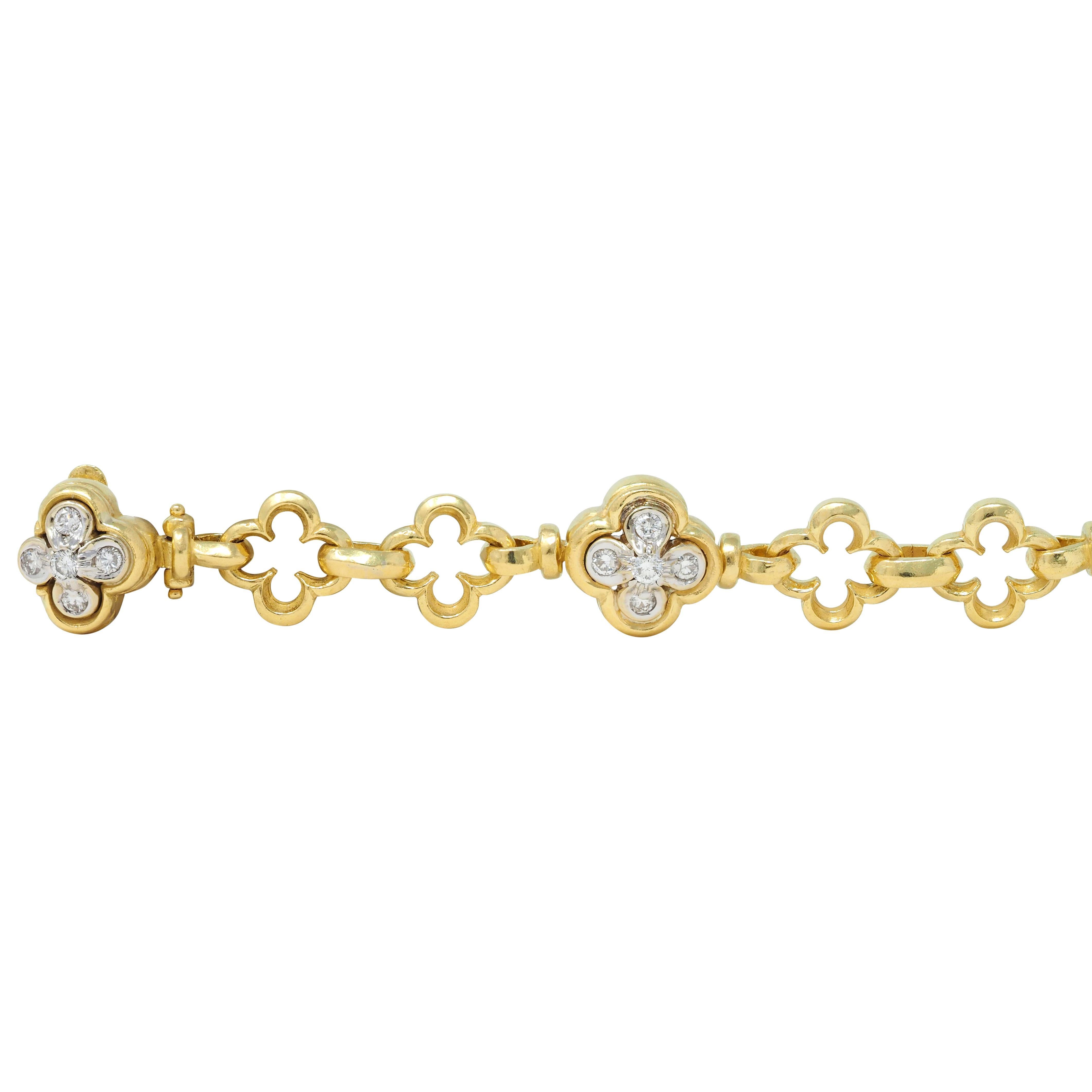 Taglio rotondo SeidenGang Bracciale con Trifoglio d'epoca in oro 18 carati bicolore con diamante da 1,00 CTW in vendita