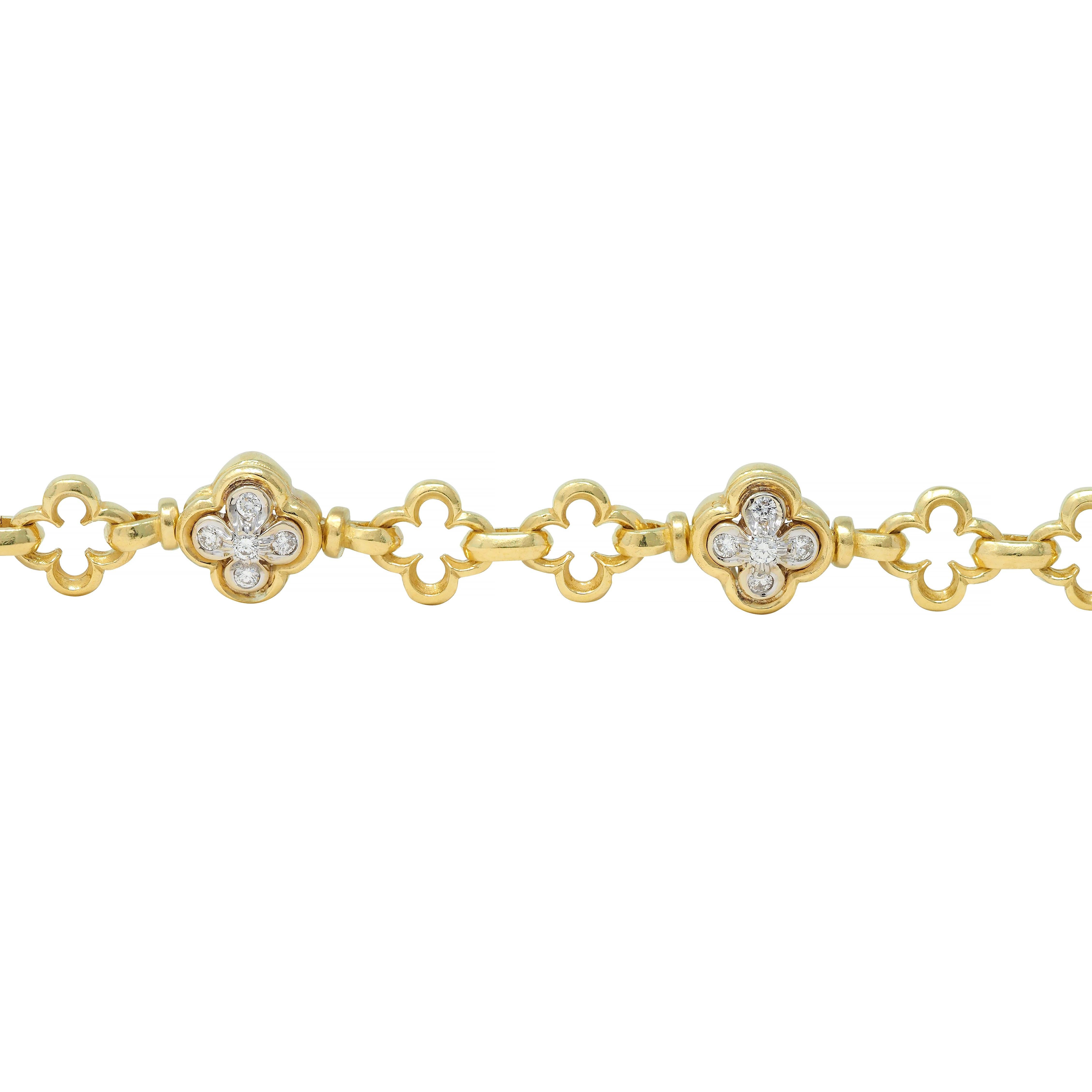 SeidenGang Bracciale con Trifoglio d'epoca in oro 18 carati bicolore con diamante da 1,00 CTW In condizioni ottime in vendita a Philadelphia, PA
