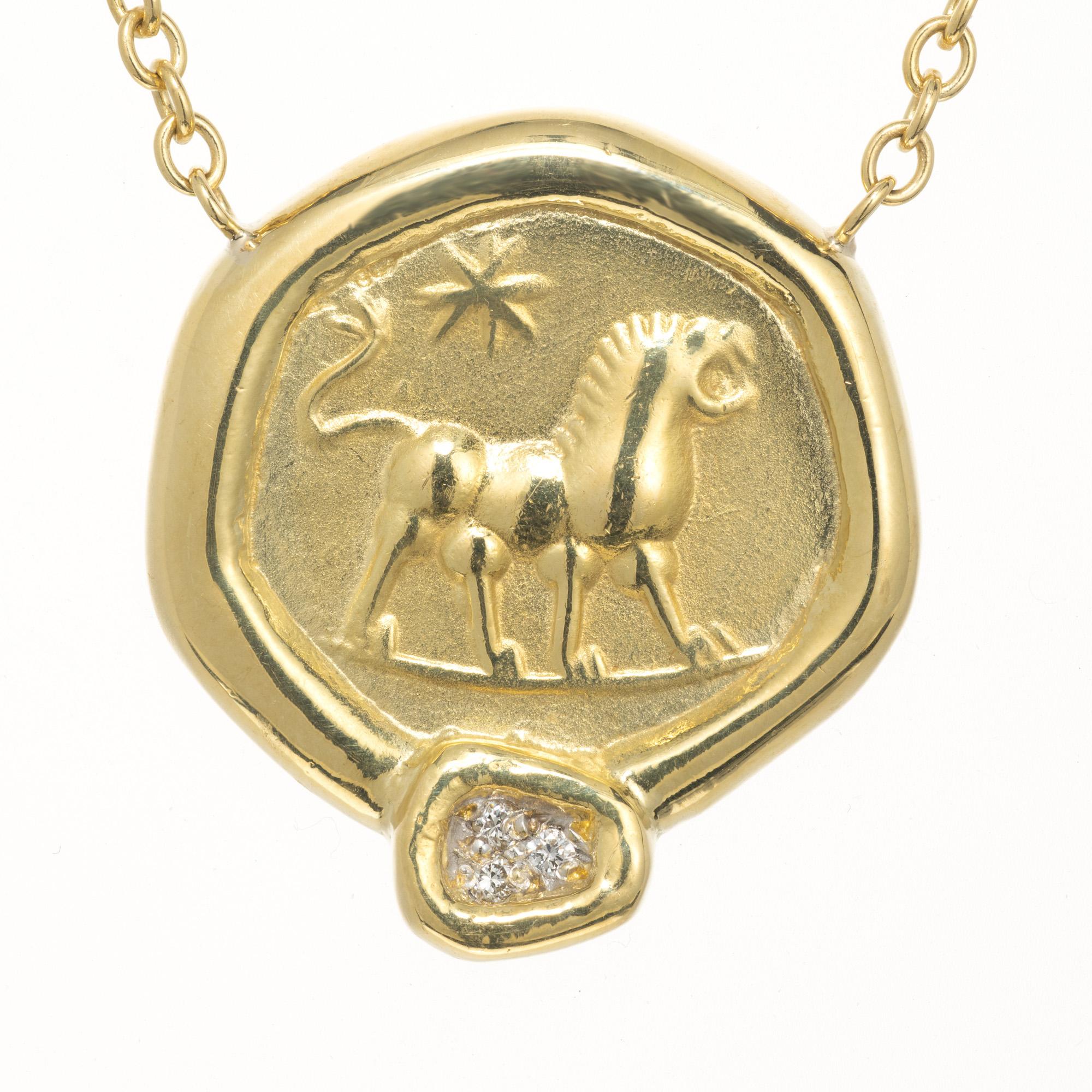 Discover the allure of elegance with the Seidengang Leo Collection pendant necklace. Crafted in 18k yellow gold, this pendant features A roarig Lion and star. Accented with 3 diamonds set at bottom of pendant with one bezel set diamond along the 18k