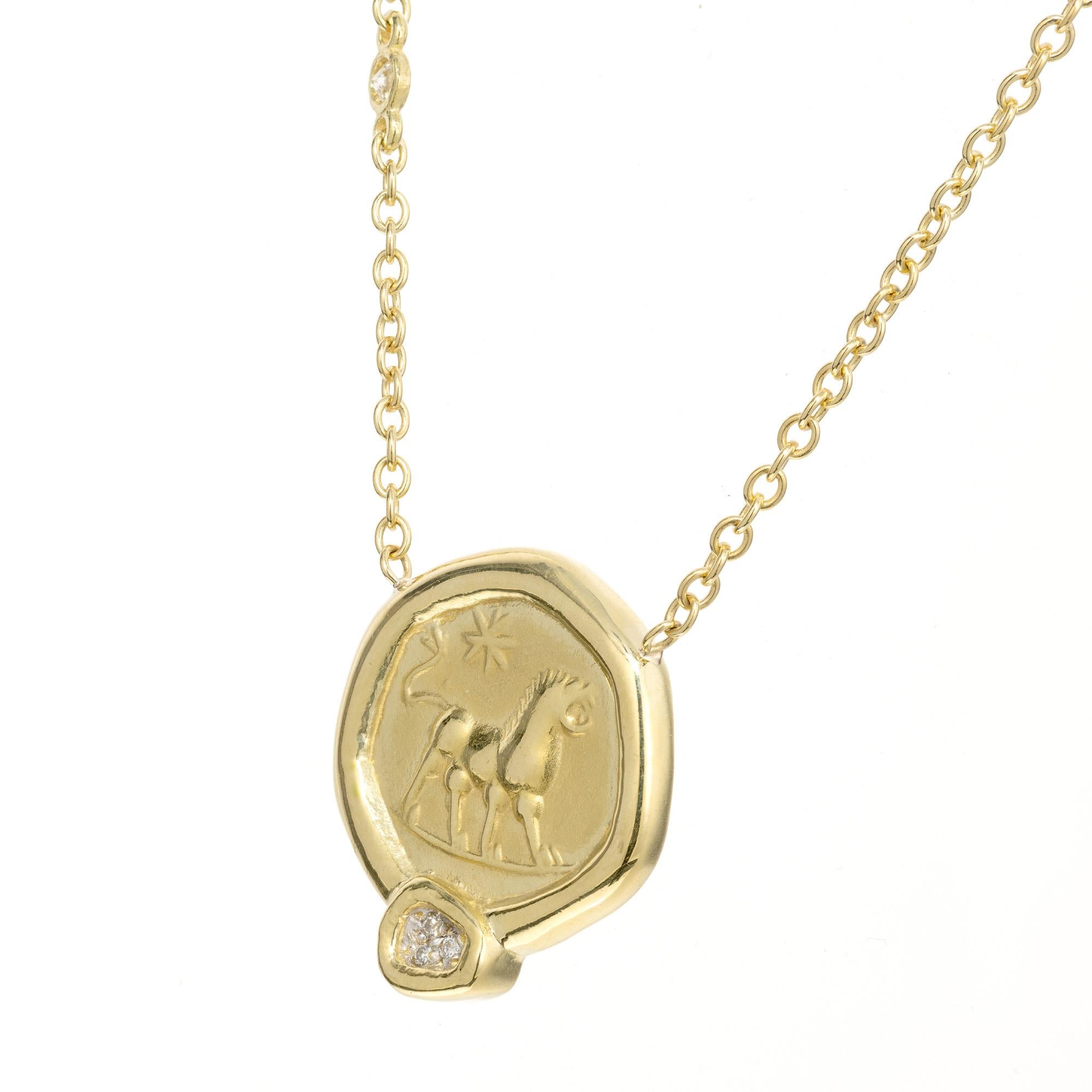 Round Cut Seidengang .15 Carat Diamond Leo Yellow Gold Pendant Necklace For Sale