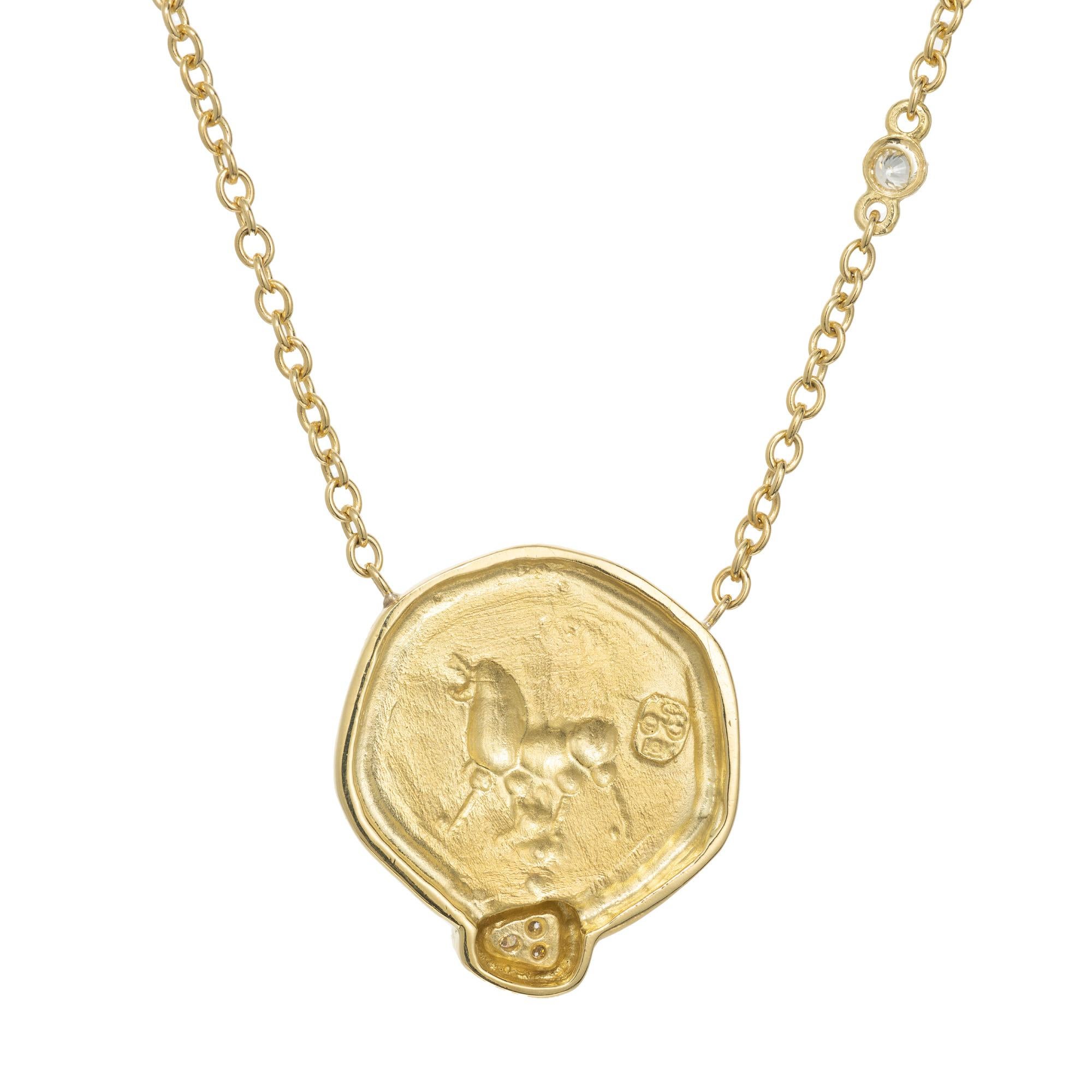 Seidengang .15 Carat Diamond Leo Yellow Gold Pendant Necklace In Excellent Condition For Sale In Stamford, CT