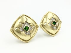 Seidengang 18 Karat and Platinum Diamond and Chrome Tourmaline Button Earrings