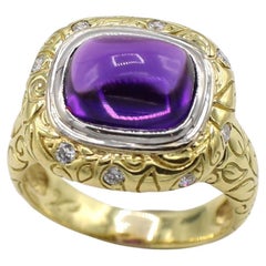 Seidengang 18 Karat Yellow Gold Amethyst & Diamond Dome Cocktail Ring 