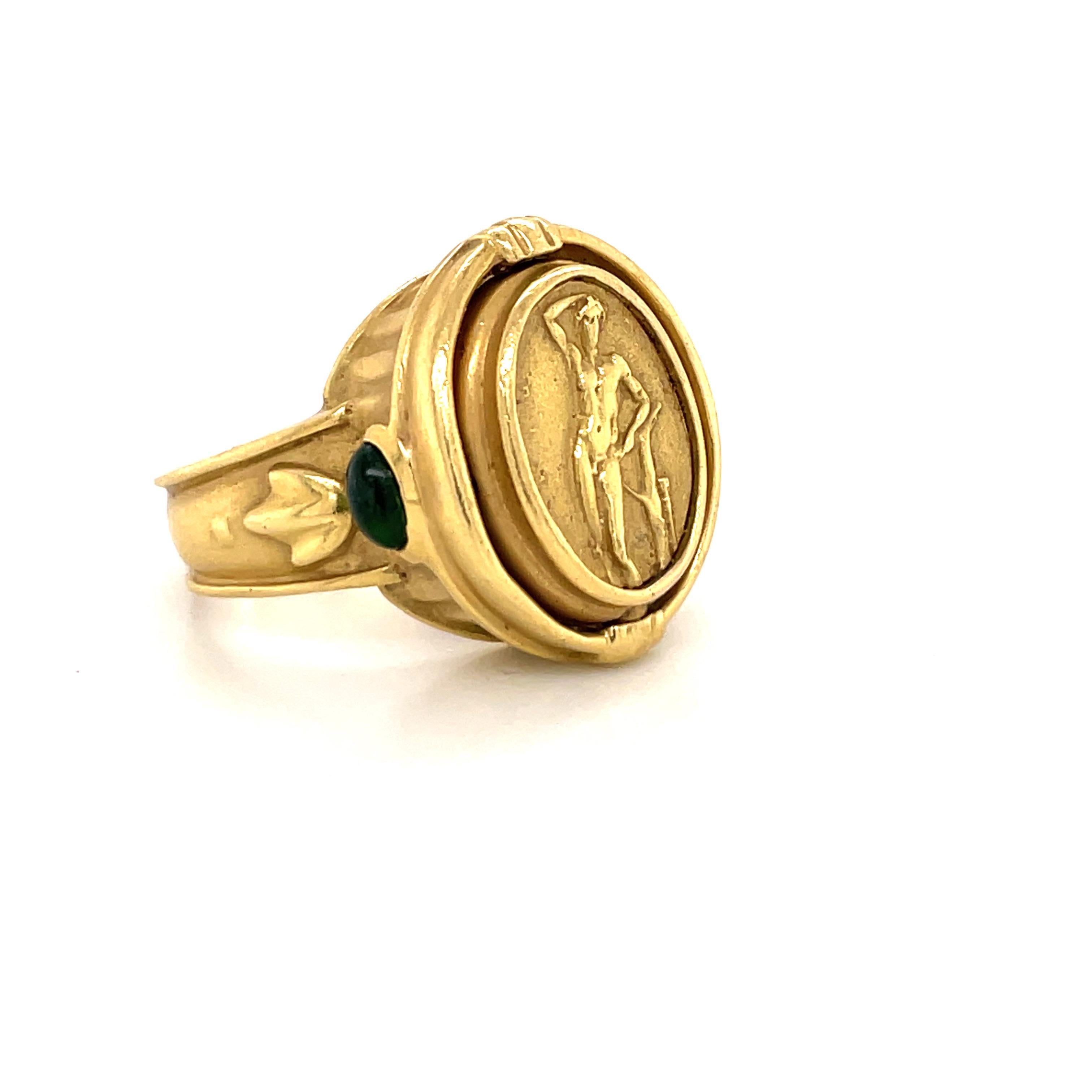 Seidengang 18 Karat Yellow Gold Amethyst Tourmaline Flip Ring 16.3 Grams For Sale 6
