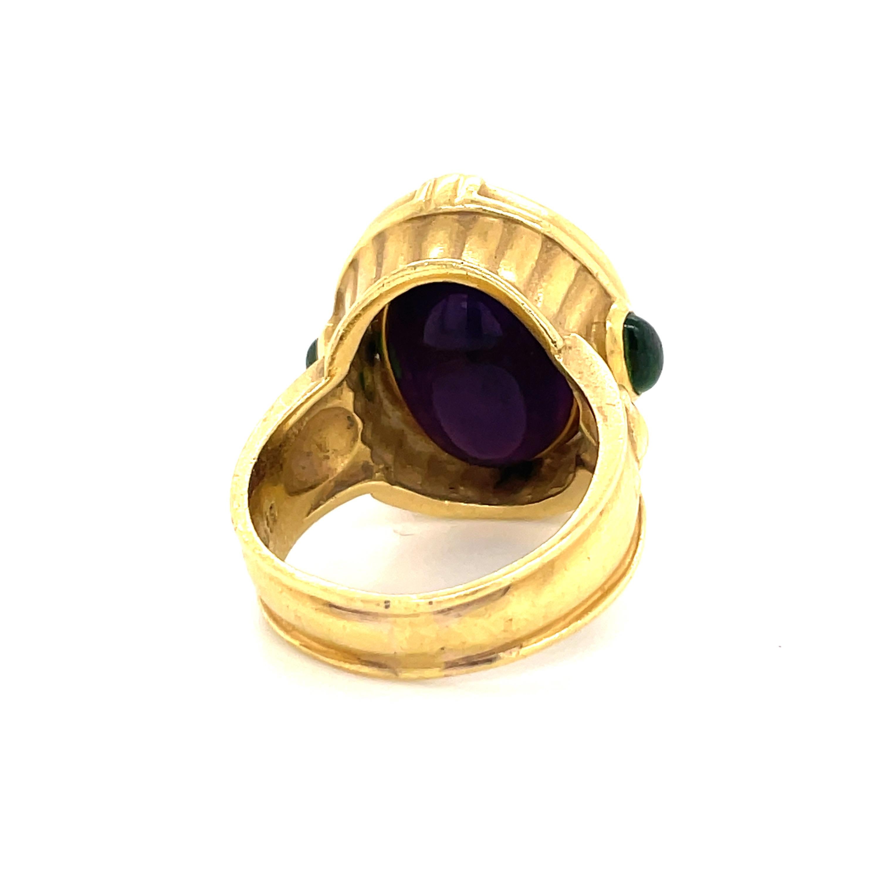 Seidengang 18 Karat Yellow Gold Amethyst Tourmaline Flip Ring 16.3 Grams For Sale 9