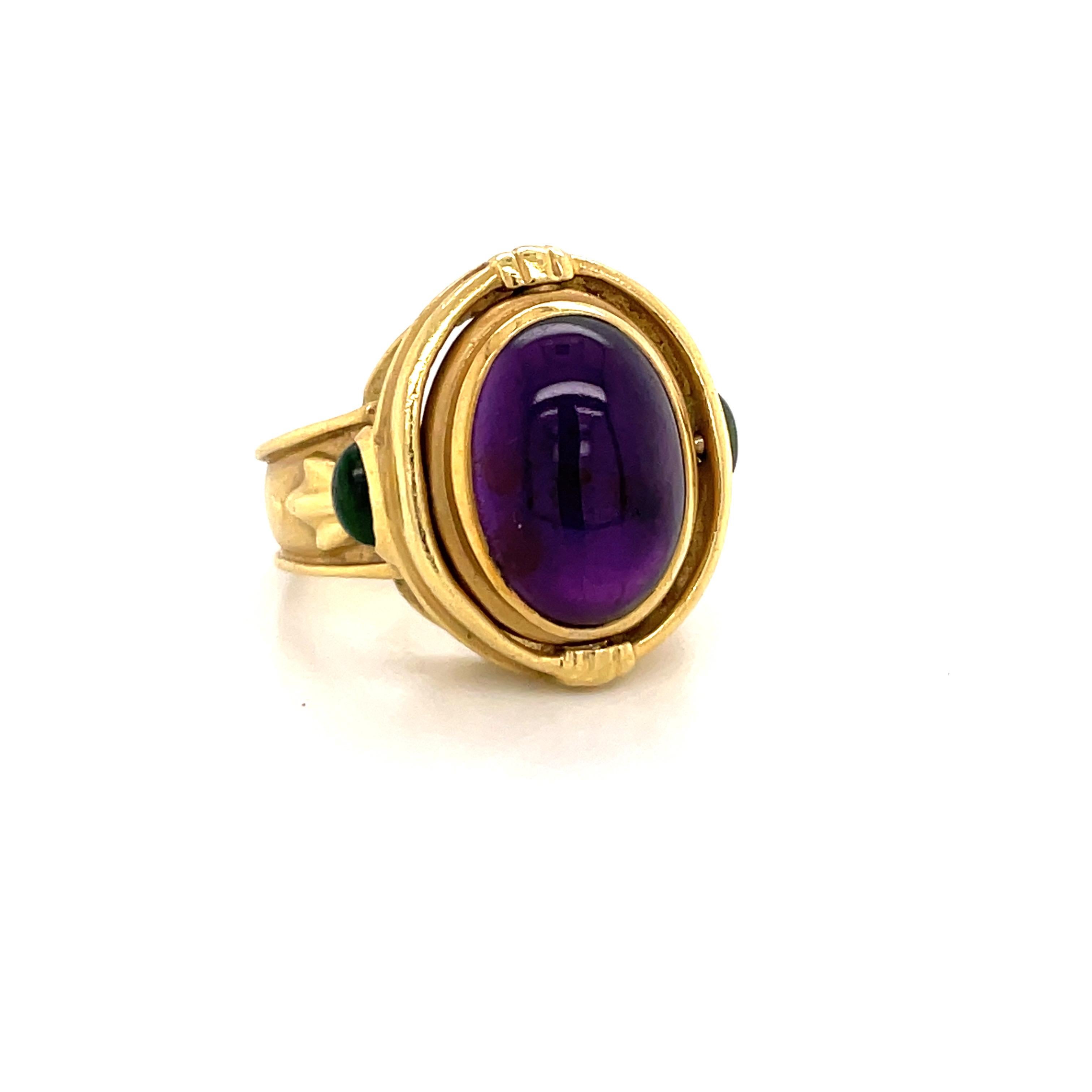 Seidengang 18 Karat Yellow Gold Amethyst Tourmaline Flip Ring 16.3 Grams For Sale 4