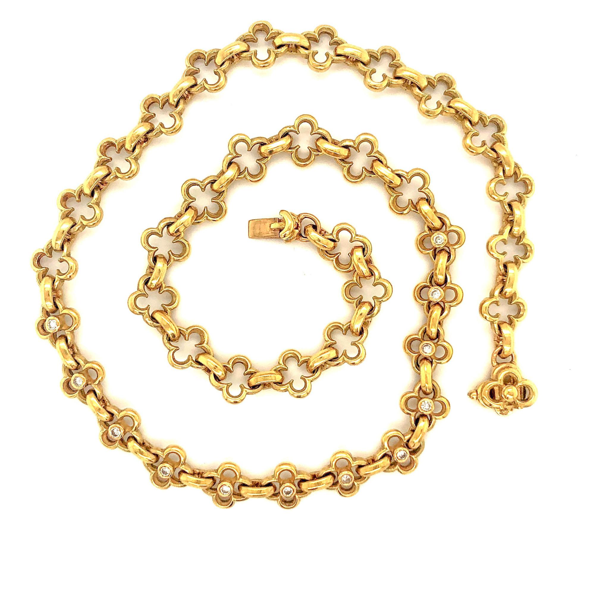 SeidenGang 18k Yellow Gold and Diamond 51g Quatrefoil Necklace 17