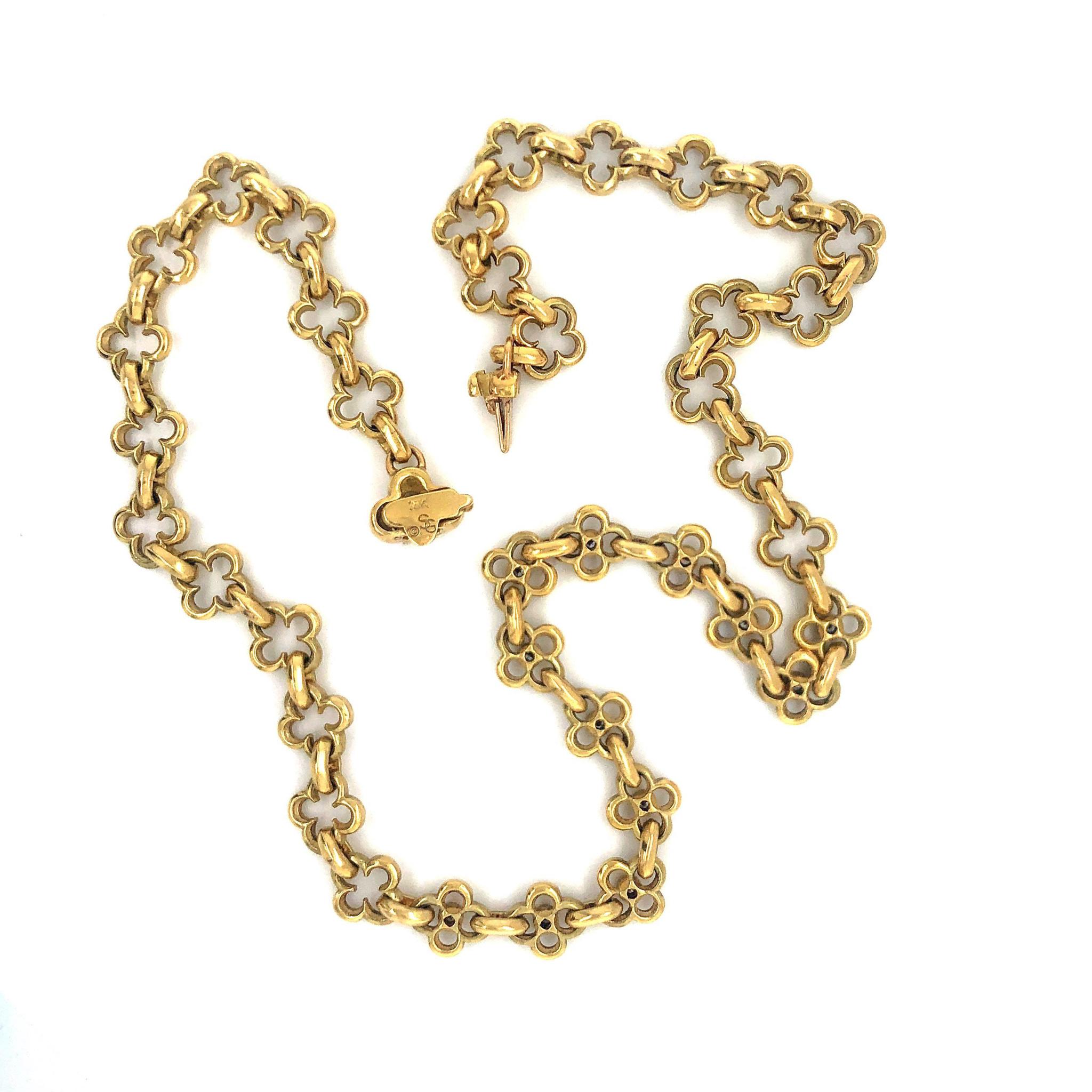 Round Cut SeidenGang 18 Karat Yellow Gold and Diamond Quatrefoil Necklace