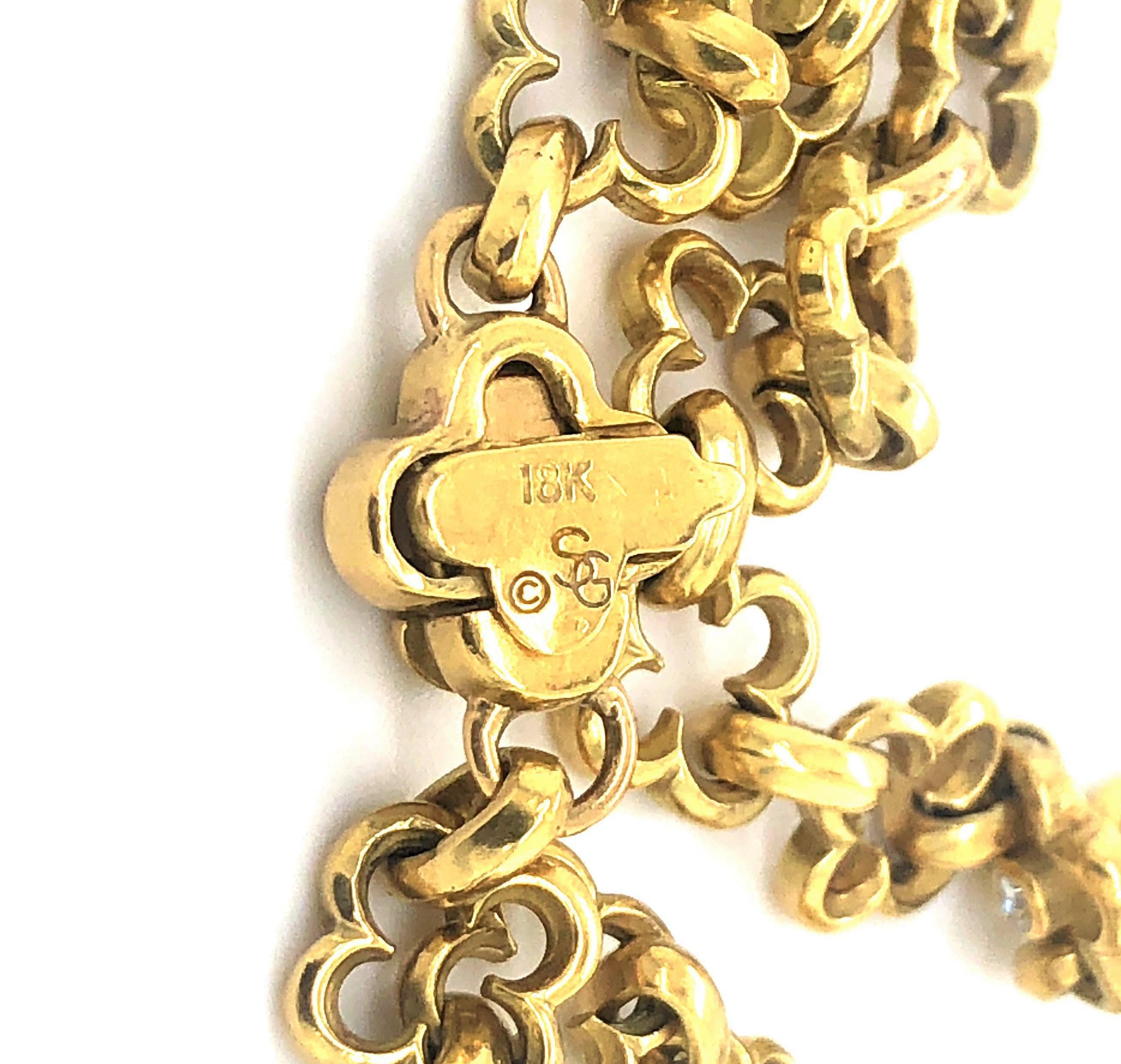 SeidenGang 18 Karat Yellow Gold and Diamond Quatrefoil Necklace In Good Condition In Guilford, CT