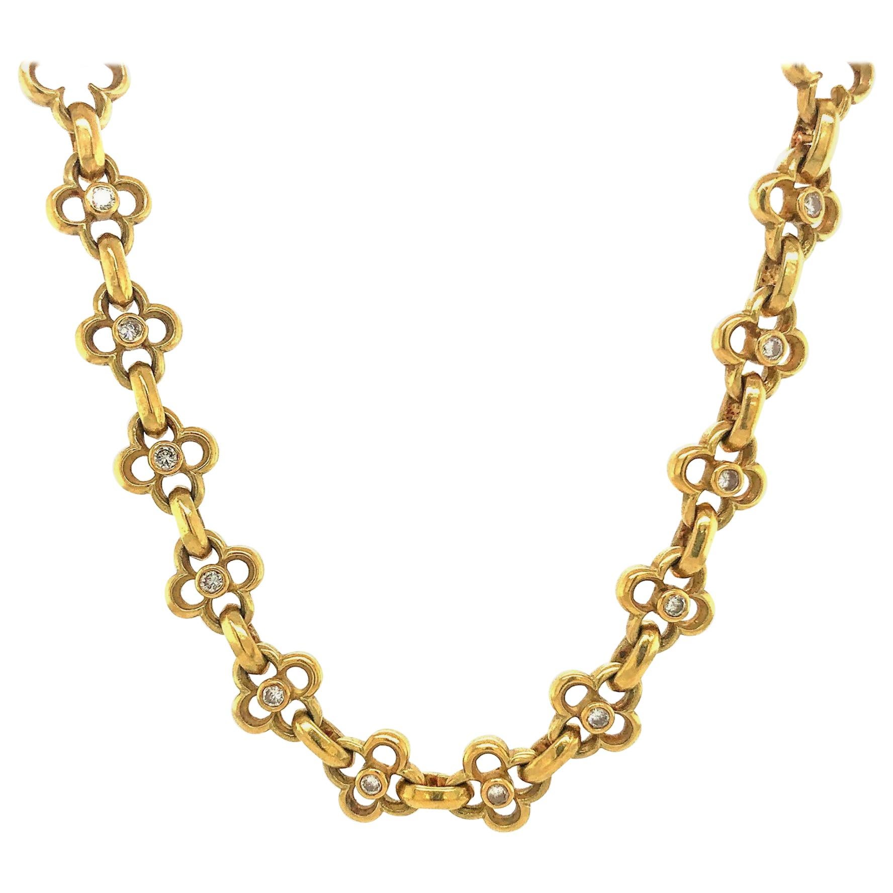 SeidenGang 18 Karat Yellow Gold and Diamond Quatrefoil Necklace