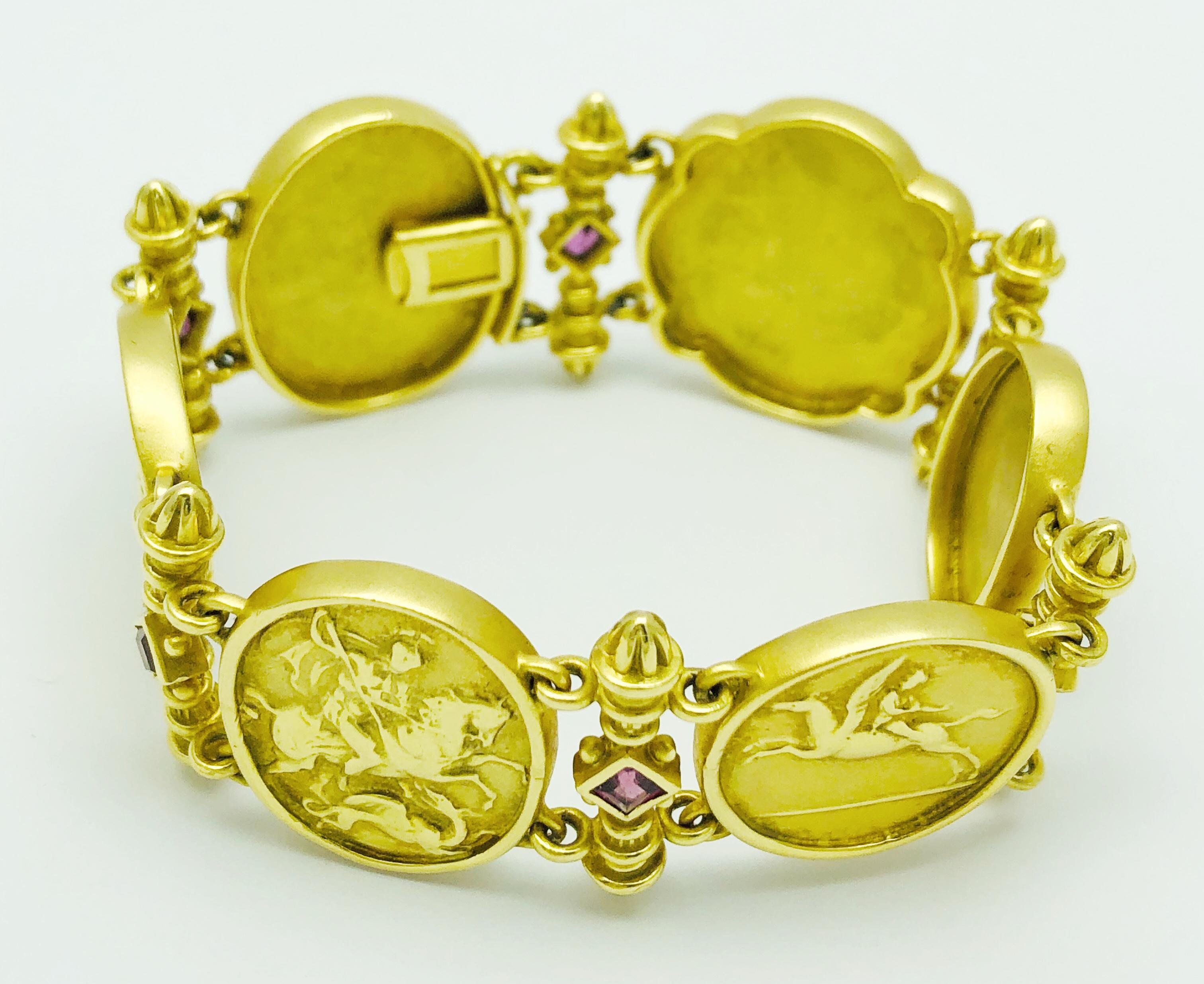 SeidenGang 18 Karat Yellow Gold and Pink Tourmaline Oval Plaque Bracelet 6