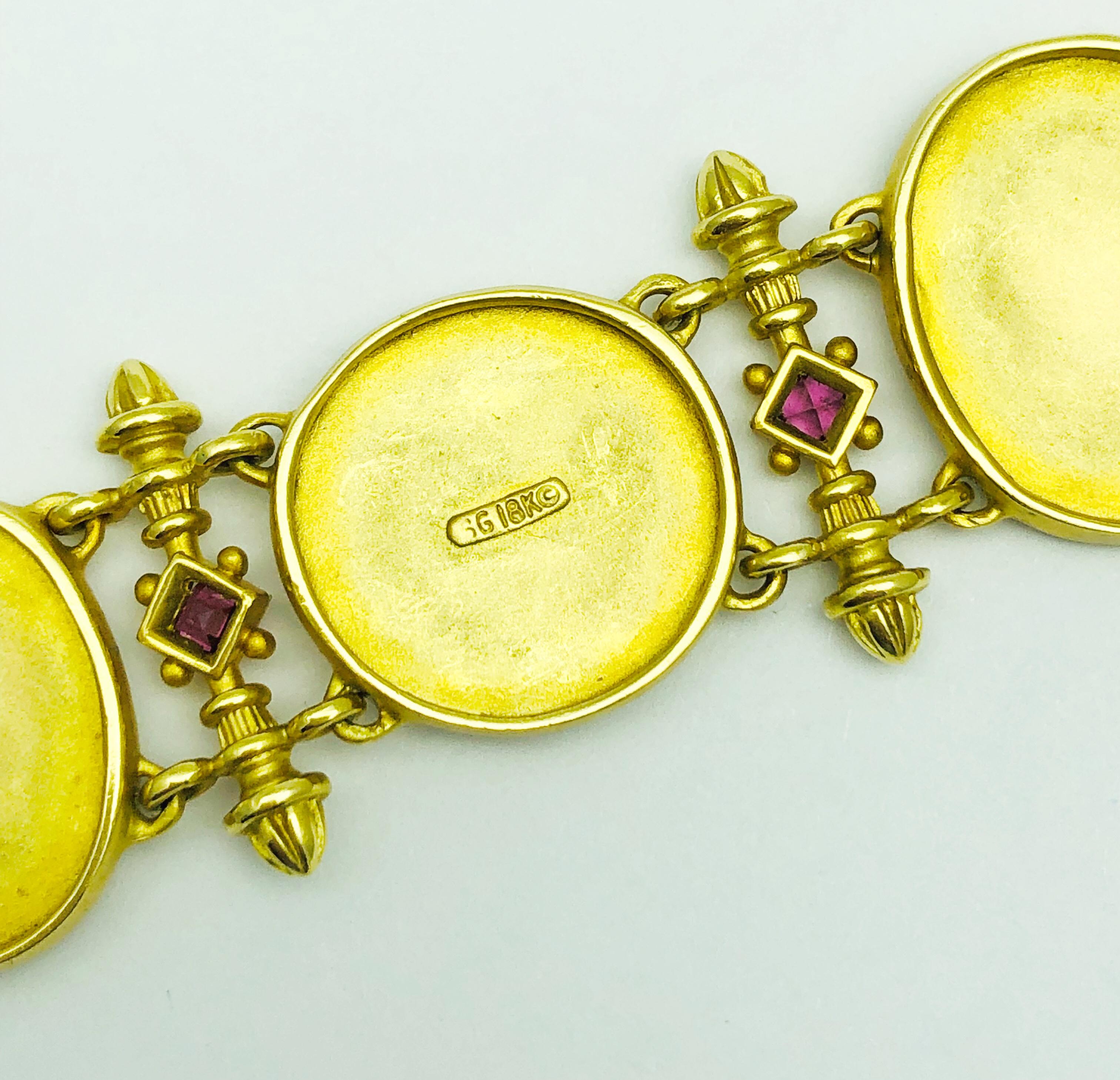 Women's or Men's SeidenGang 18 Karat Yellow Gold and Pink Tourmaline Oval Plaque Bracelet