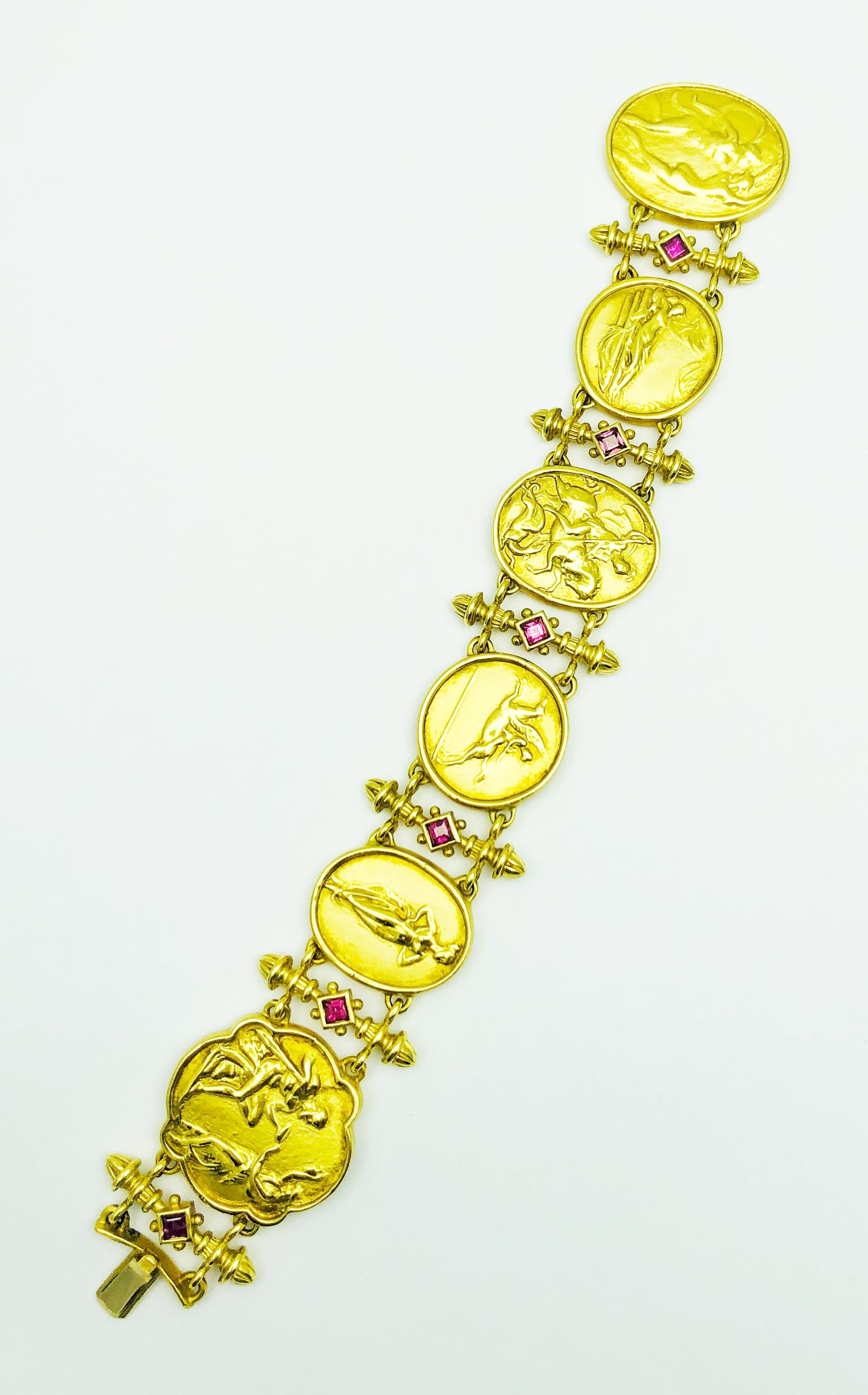 SeidenGang 18 Karat Yellow Gold and Pink Tourmaline Oval Plaque Bracelet 1