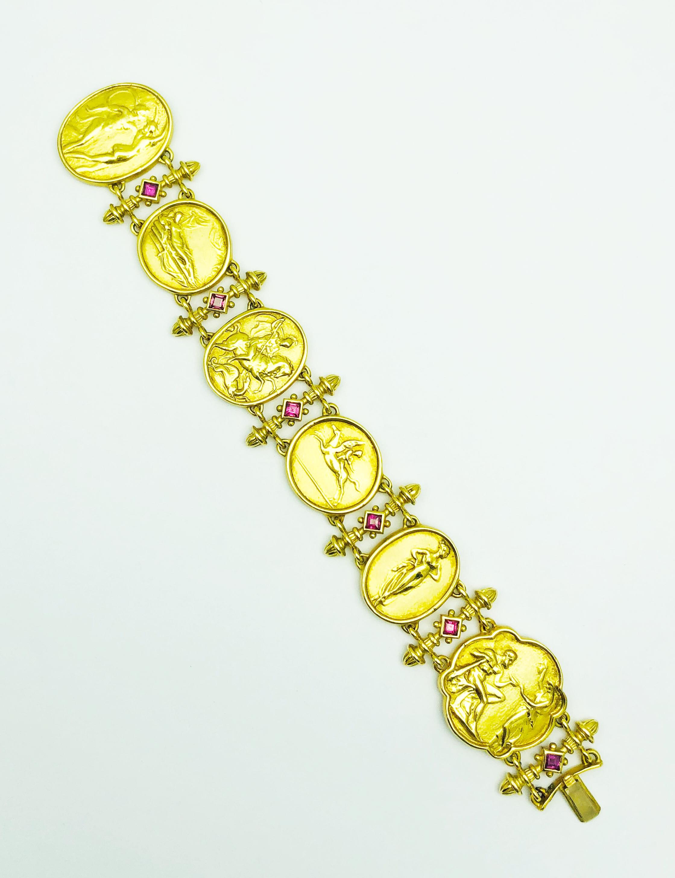 SeidenGang 18 Karat Yellow Gold and Pink Tourmaline Oval Plaque Bracelet 2