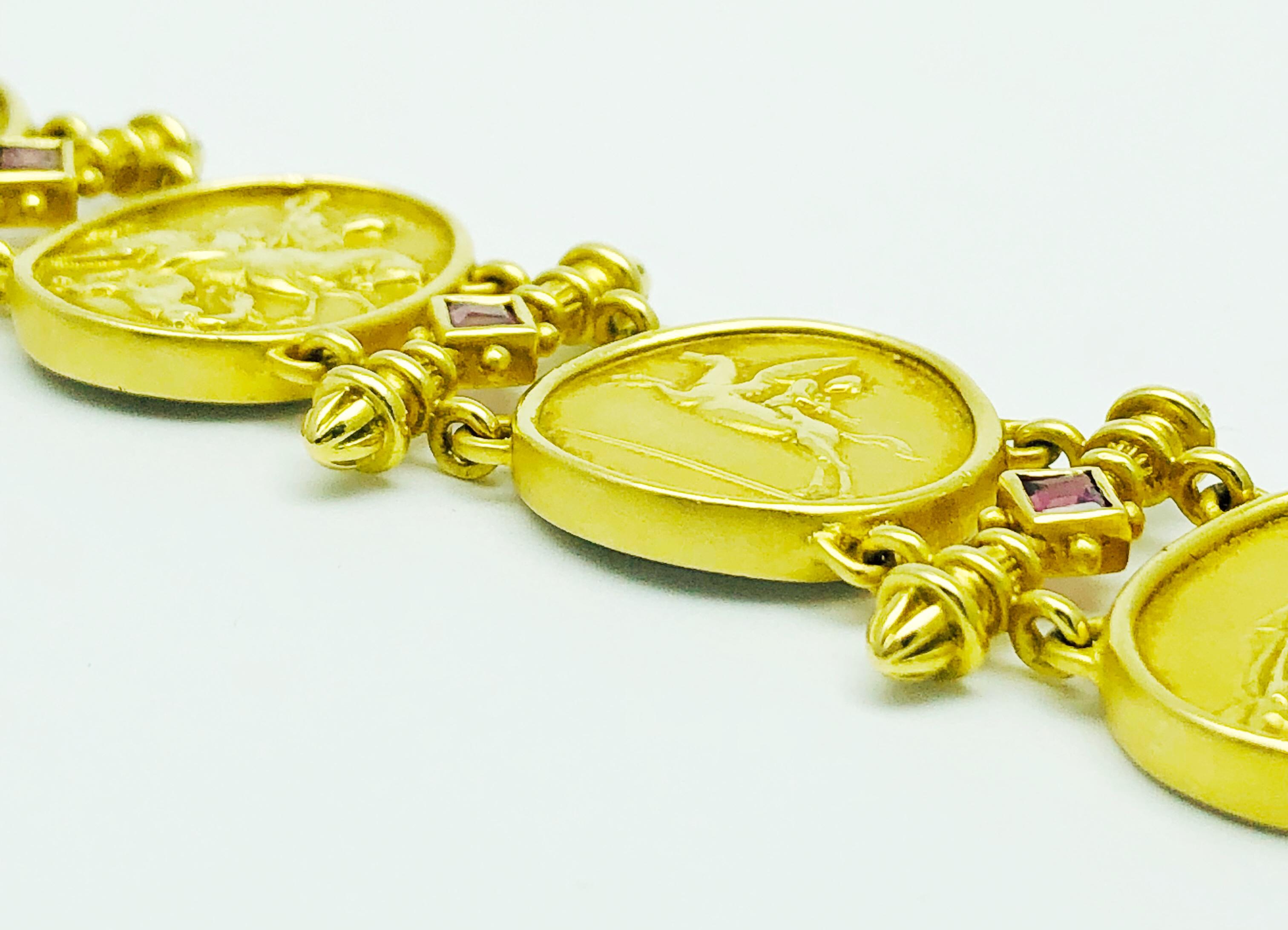 SeidenGang 18 Karat Yellow Gold and Pink Tourmaline Oval Plaque Bracelet 3