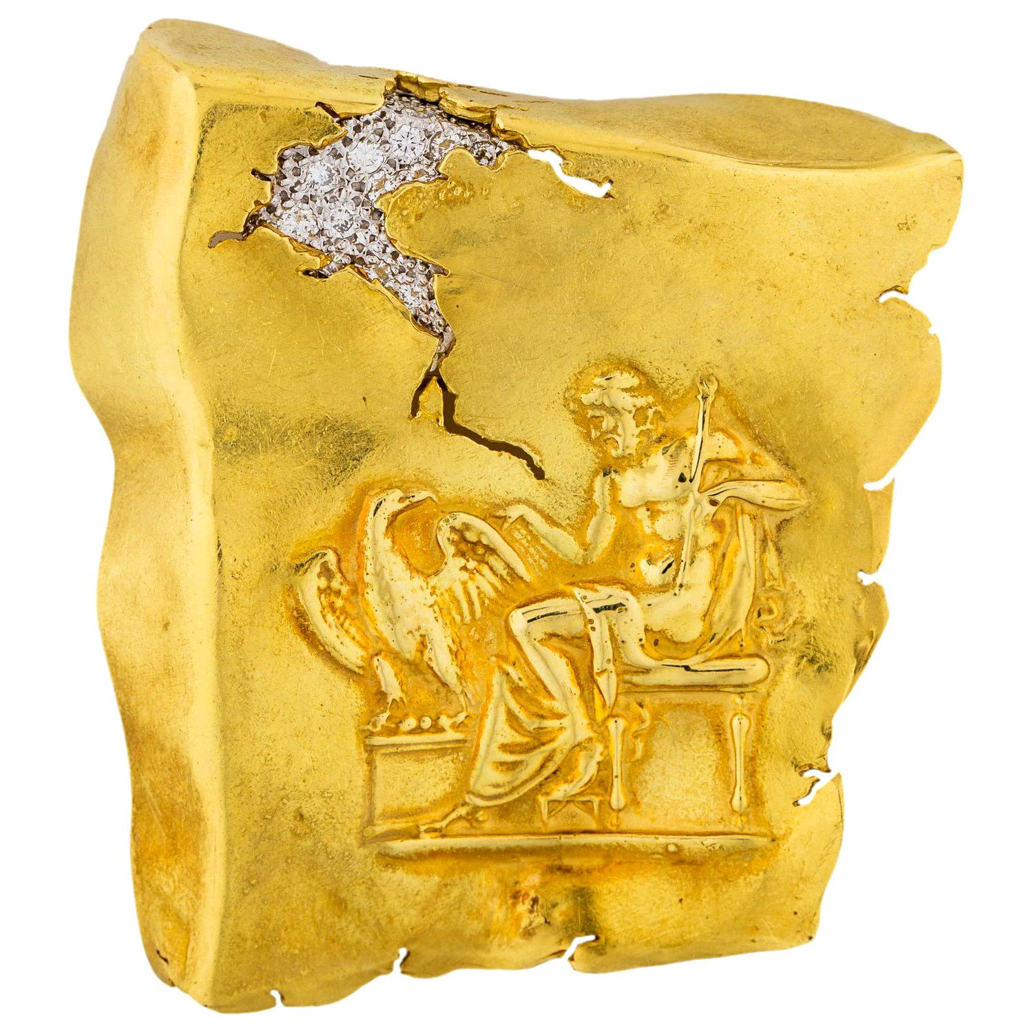 SeidenGang 18 Karat Yellow Gold Diamond Brooch Mythology Odyssey 