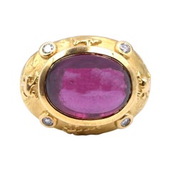 SeidenGang 18 Karat Yellow Gold Pink Tourmaline and Diamond Ring