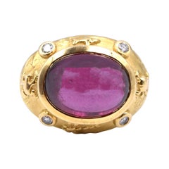 SeidenGang 18 Karat Yellow Gold Pink Tourmaline and Diamond Ring