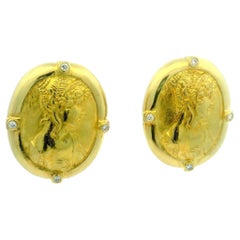 SeidenGang 18K Athena Roman Revival Medallion Earrings with Diamonds